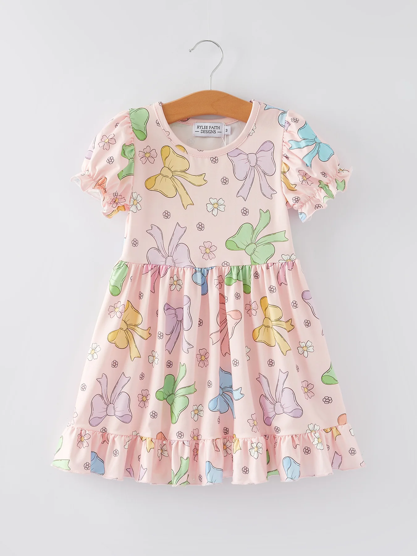 Colorful Bow Print Ruffles Girls Dress - Image 4