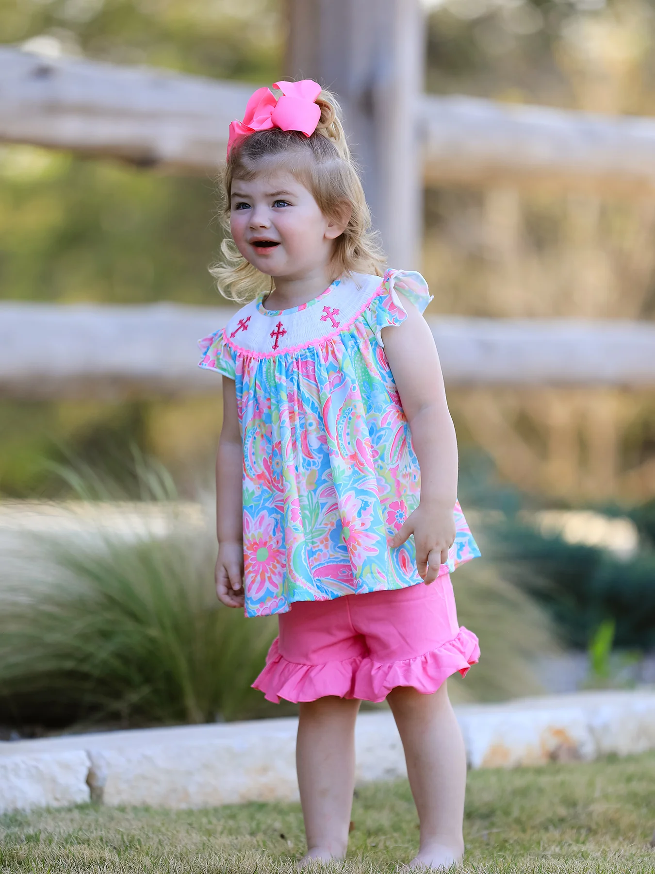 Easter Cross Smocking Embroidery Baby Girl Set - Image 3