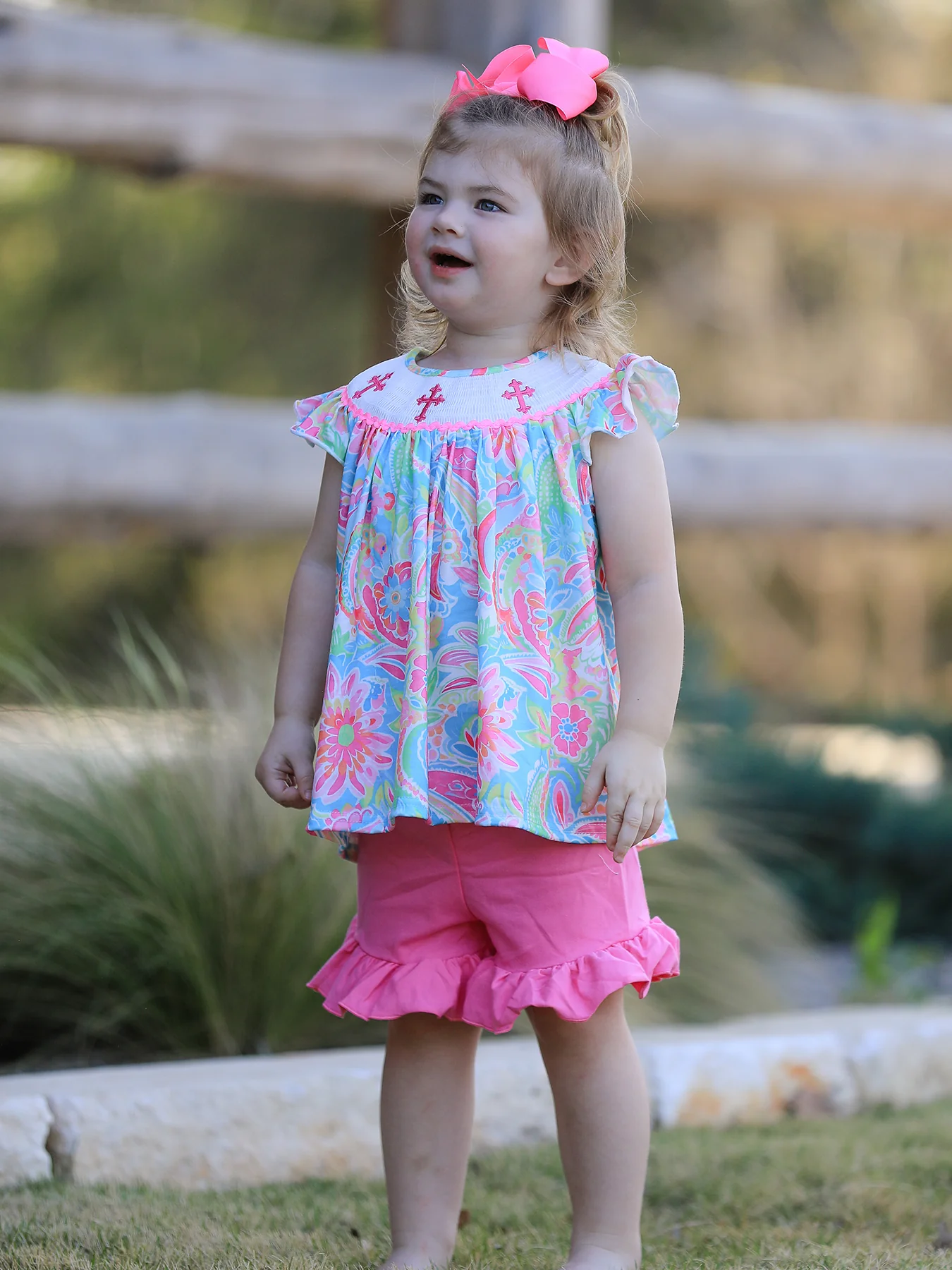 Easter Cross Smocking Embroidery Baby Girl Set - Image 4