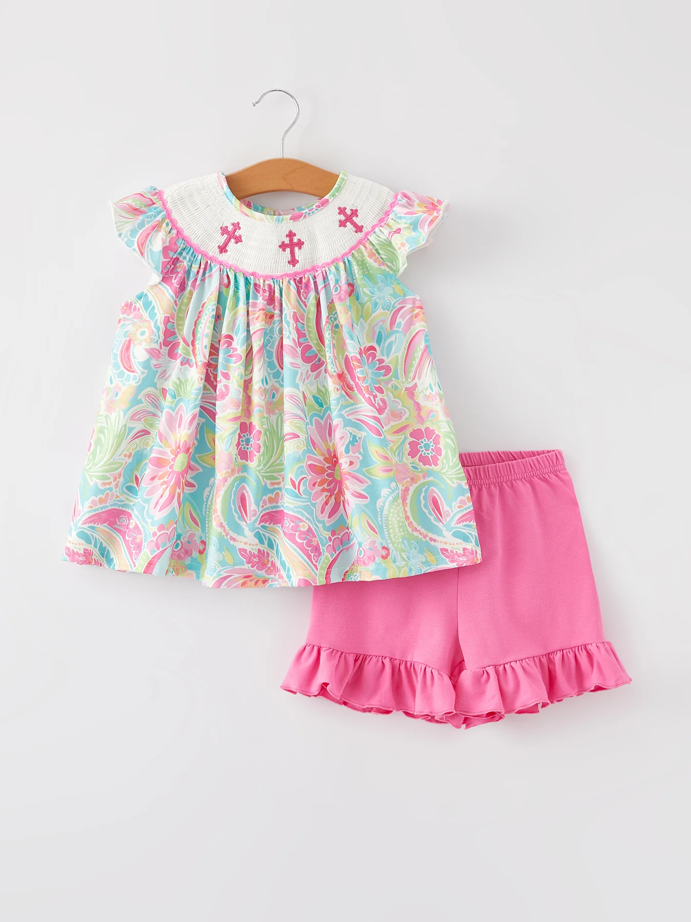 Easter Cross Smocking Embroidery Baby Girl Set - Image 5