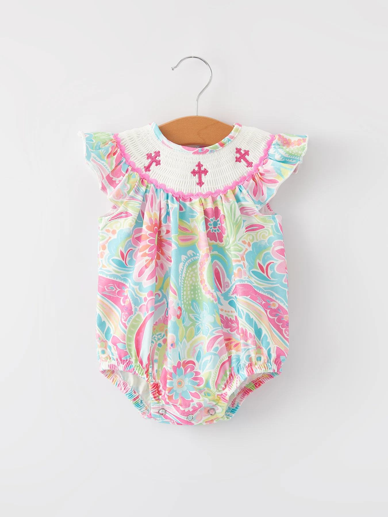 Easter Cross Smocking Embroidery Baby Girl Romper - Image 5