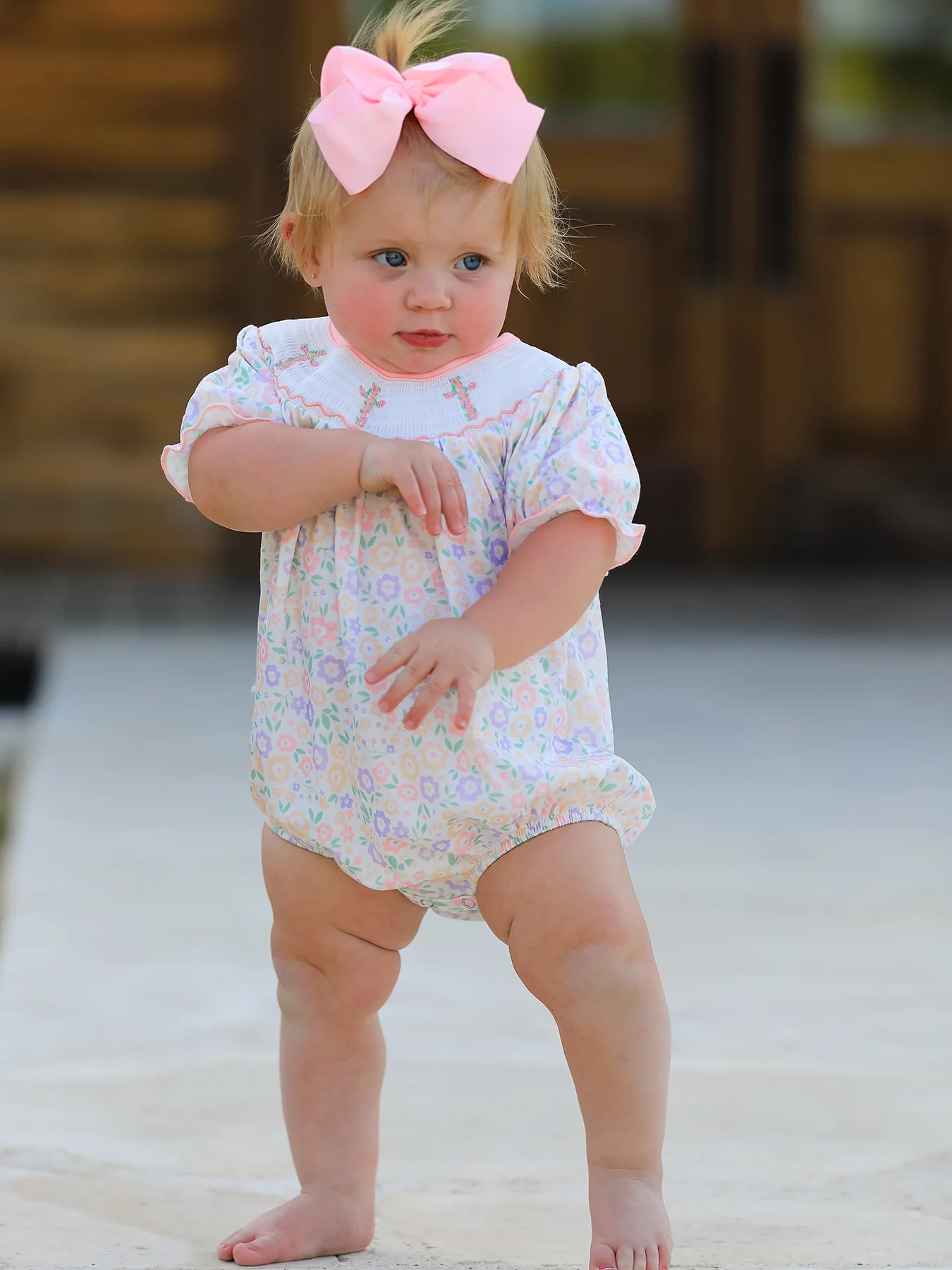 Spring Summer Cross Smocking Embroidery Colorful Romper