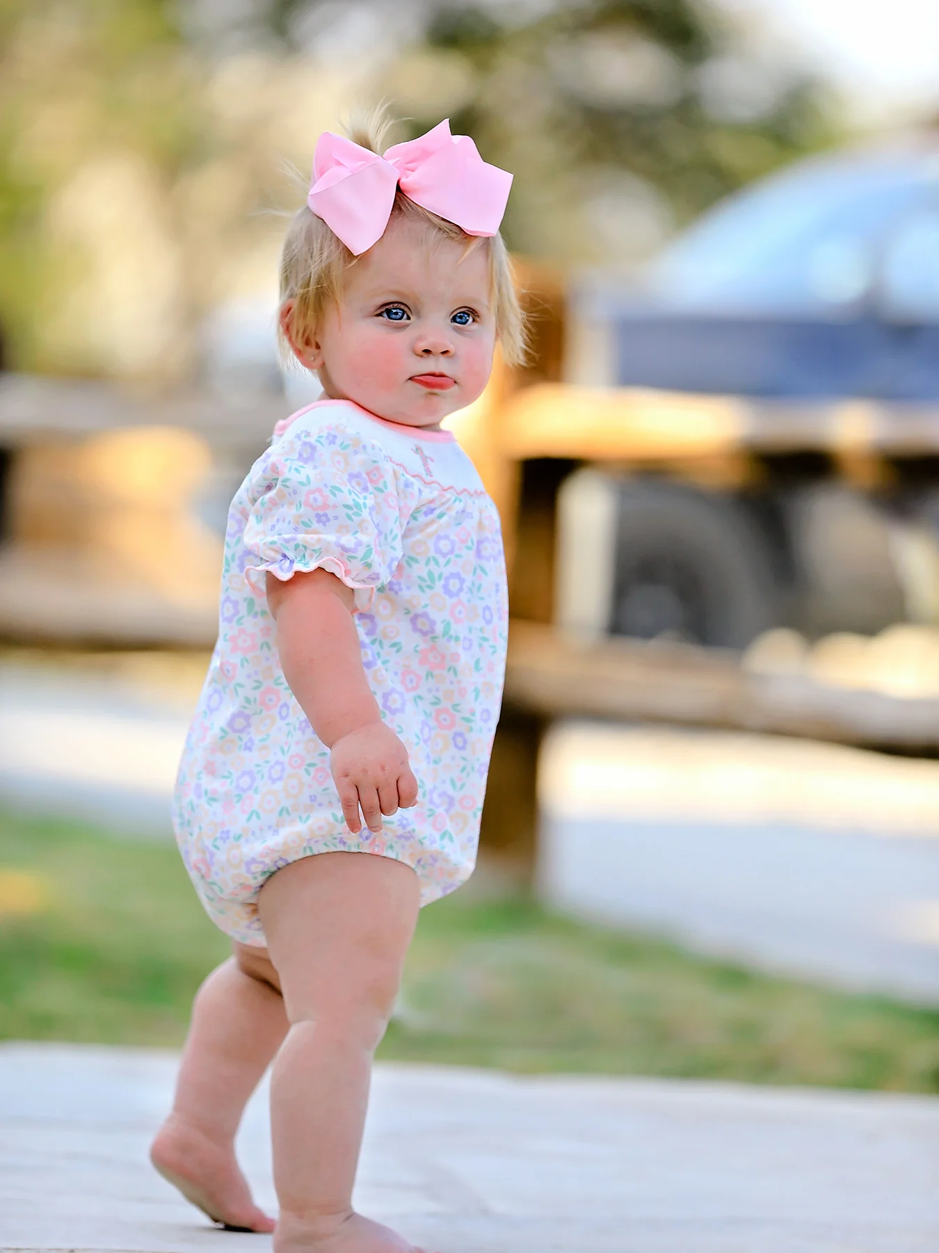 Spring Summer Cross Smocking Embroidery Colorful Romper - Image 5