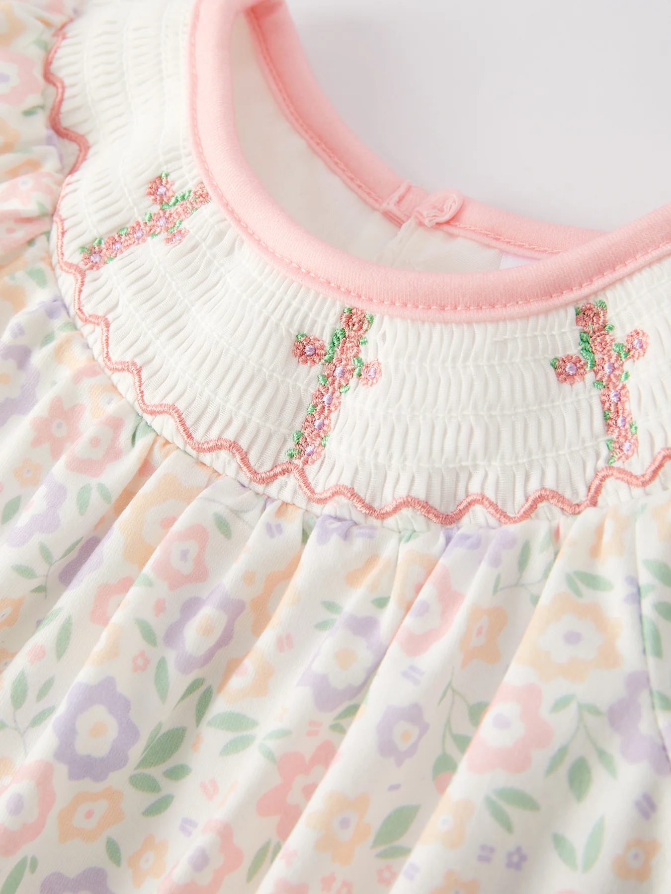 Spring Summer Cross Smocking Embroidery Colorful Romper - Image 8