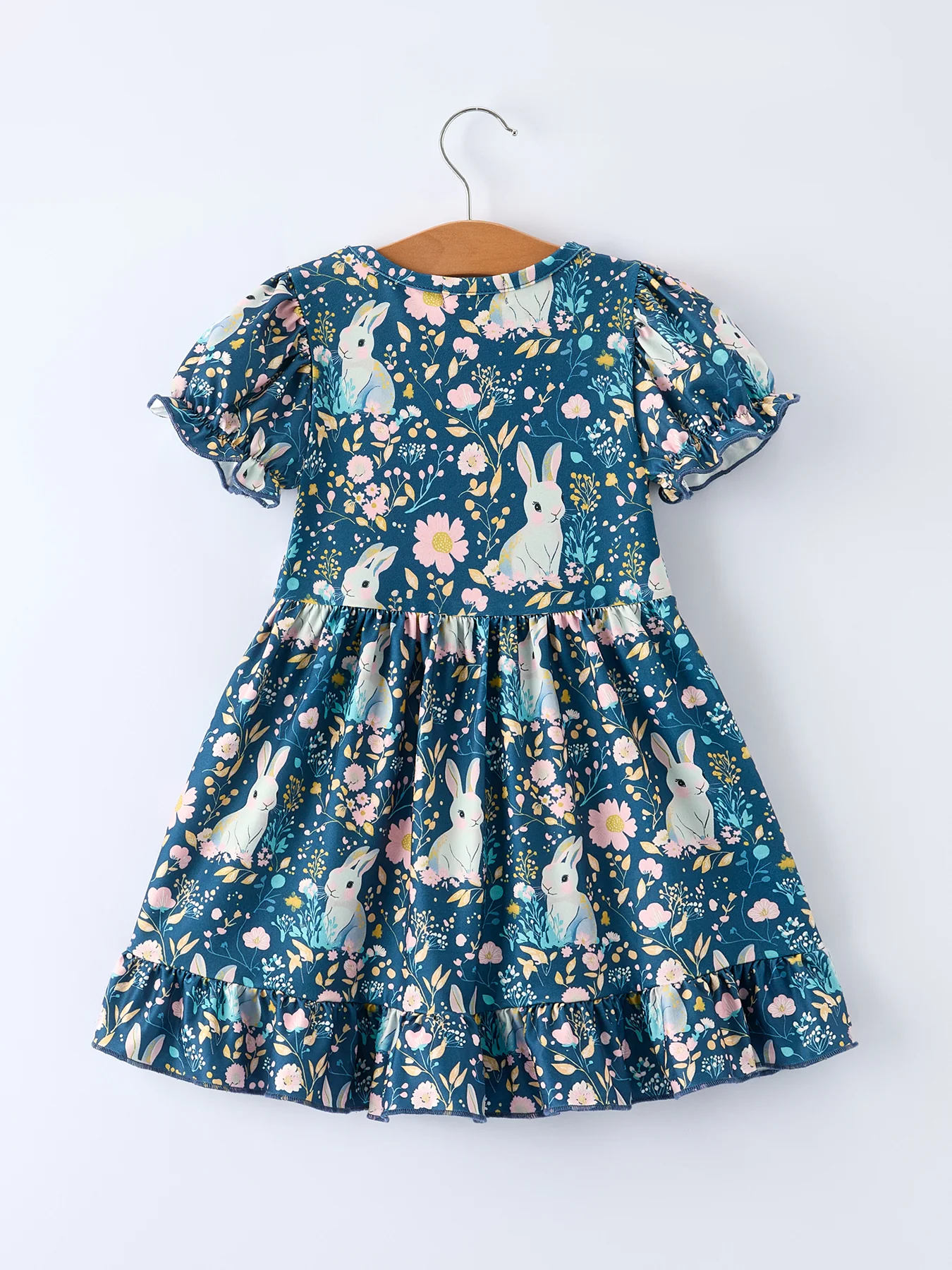 Teal Bunny Garden Ruffle Sleeve Girls Dress - Image 7