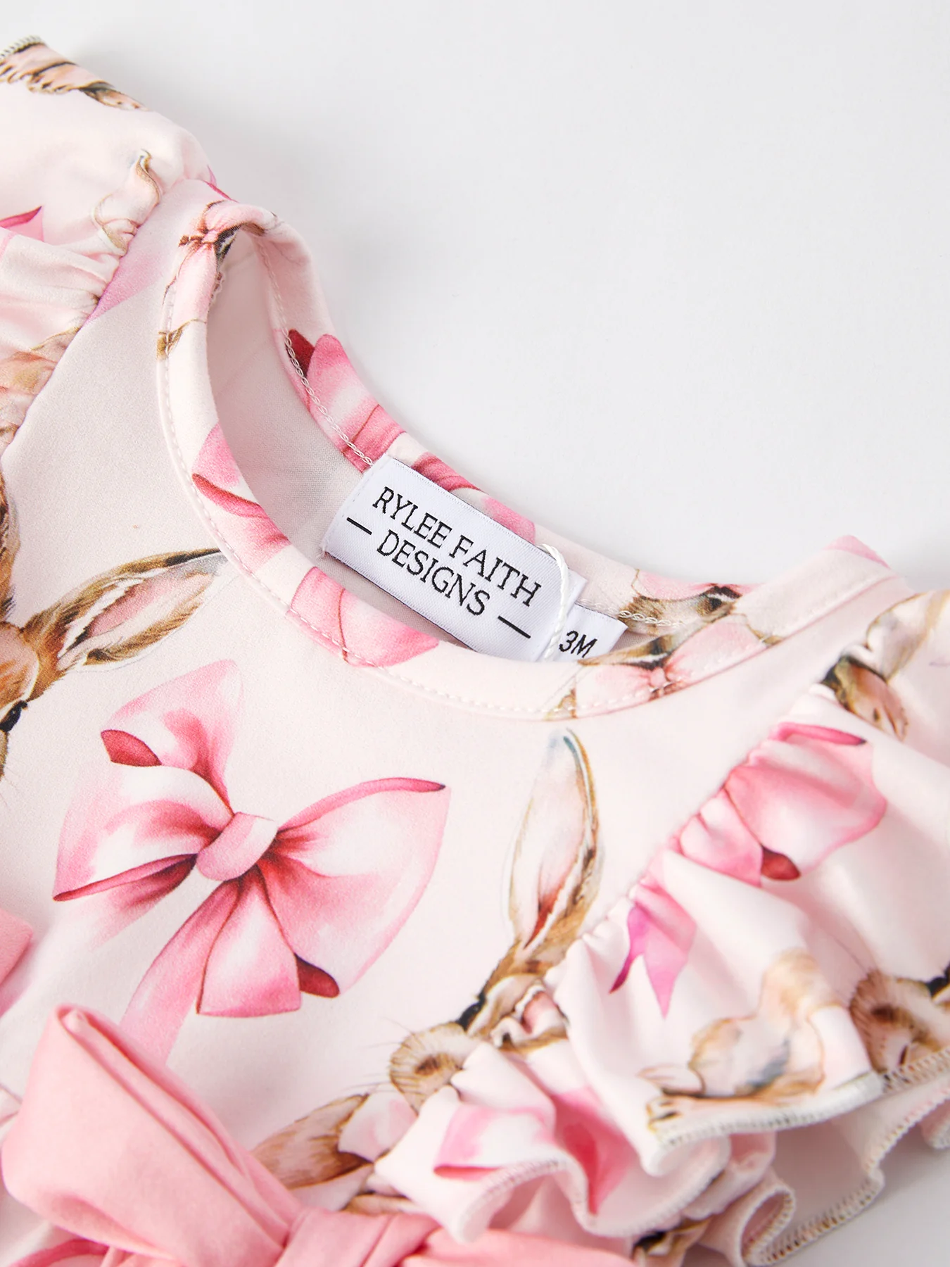 Easter Girls Pink Bow Bunny Print Romper - Image 3