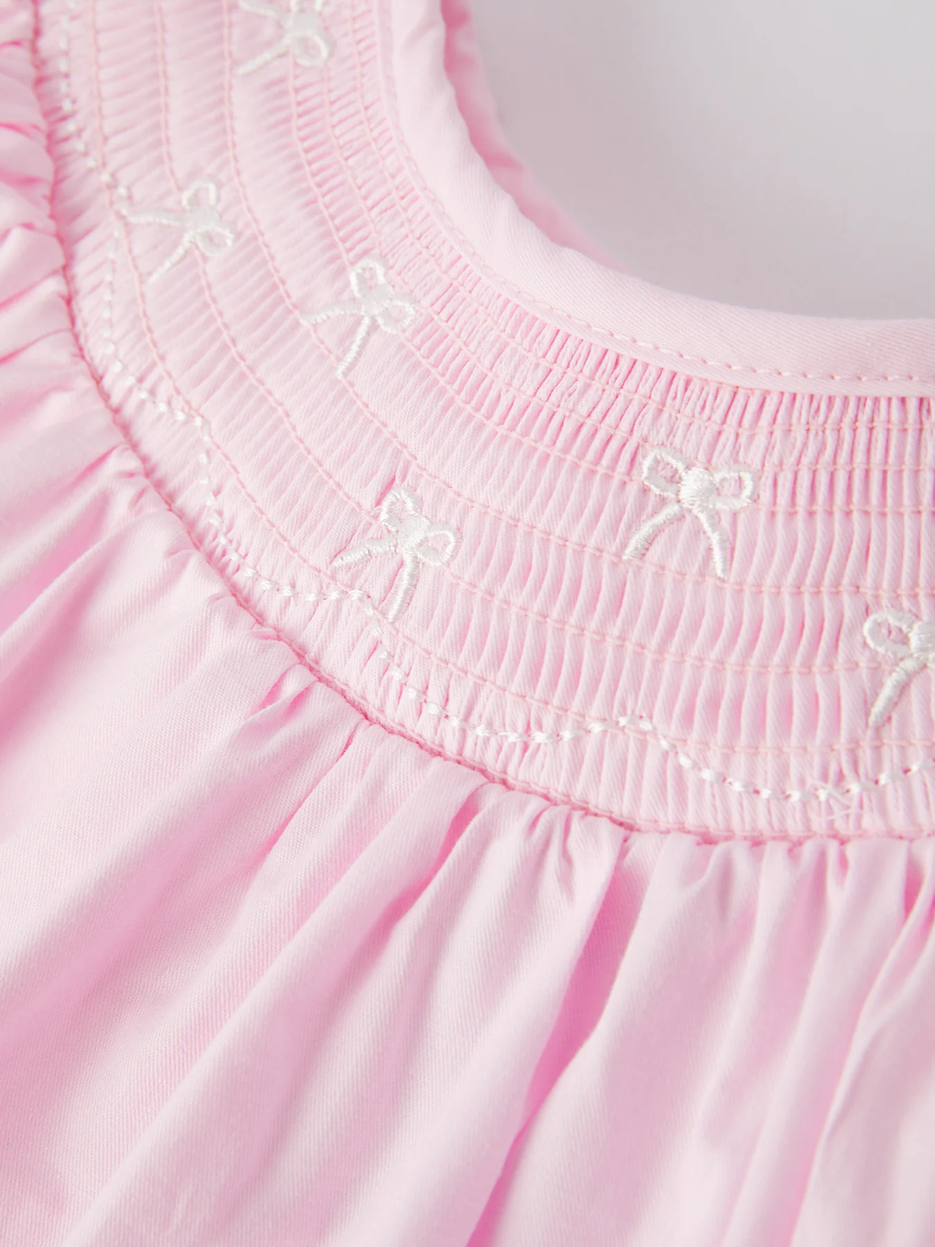 White Bow Smock Embroidered Pink Dress - Image 3