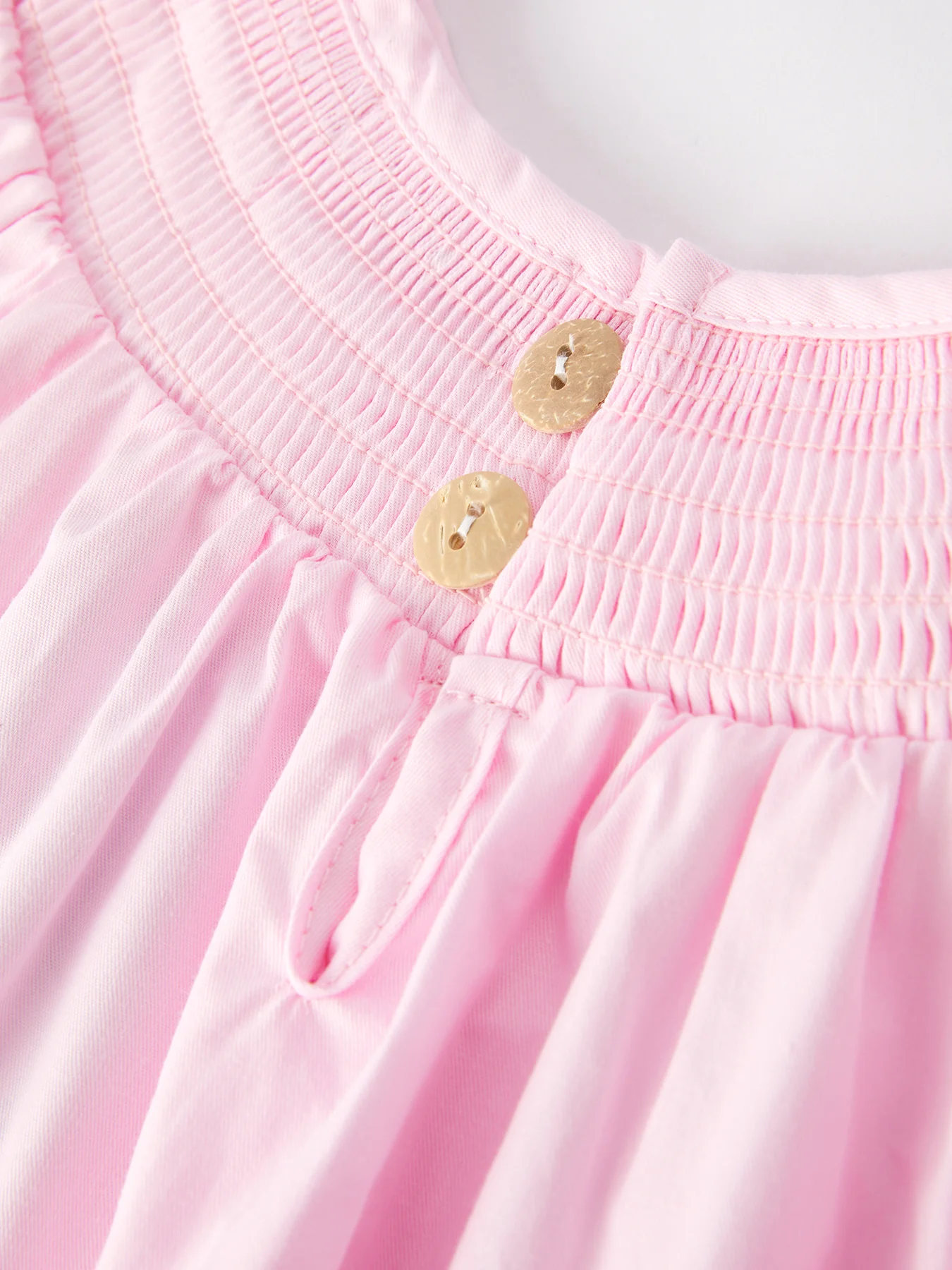 White Bow Smock Embroidered Pink Dress - Image 5