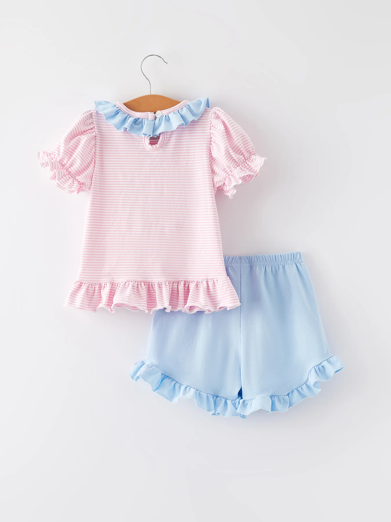 Easter Bunny Embroidery Girls Pink Stripe Outfit - Image 2