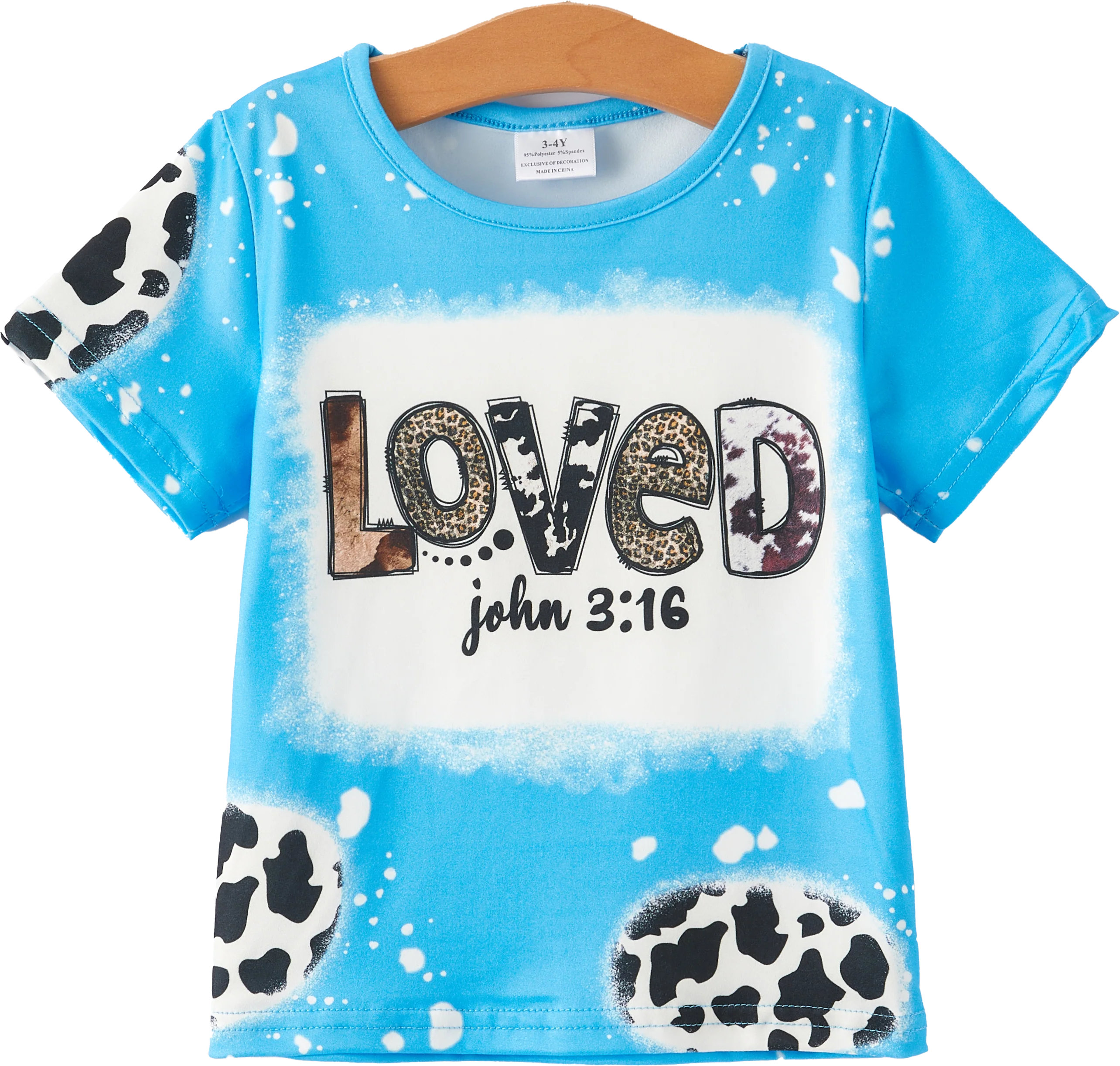 Four piece Baby Girl Leopard Letter Bleached Short Sleeve T-shirt Top Set - Image 10