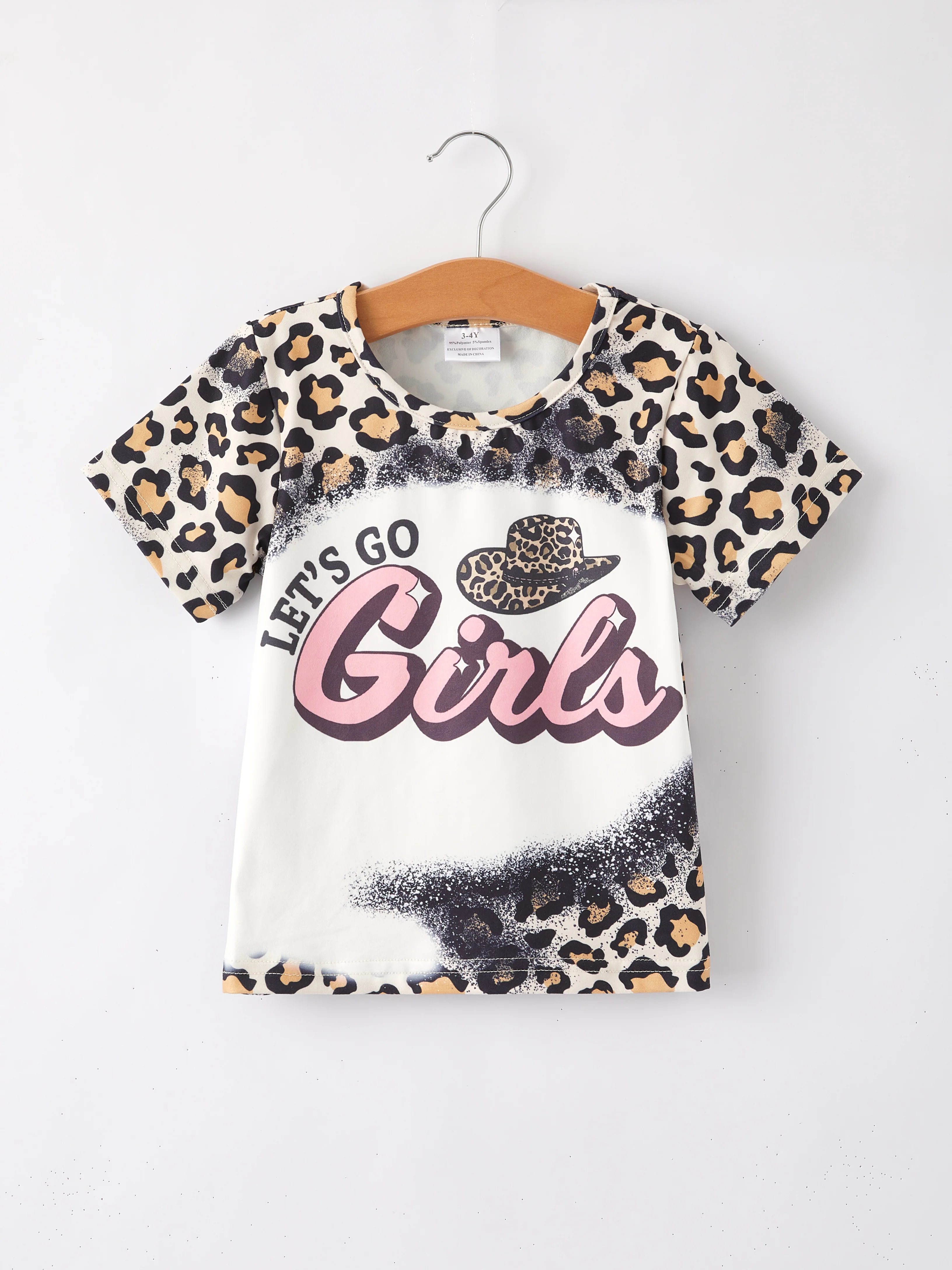 Four piece Baby Girl Leopard Letter Bleached Short Sleeve T-shirt Top Set - Image 18
