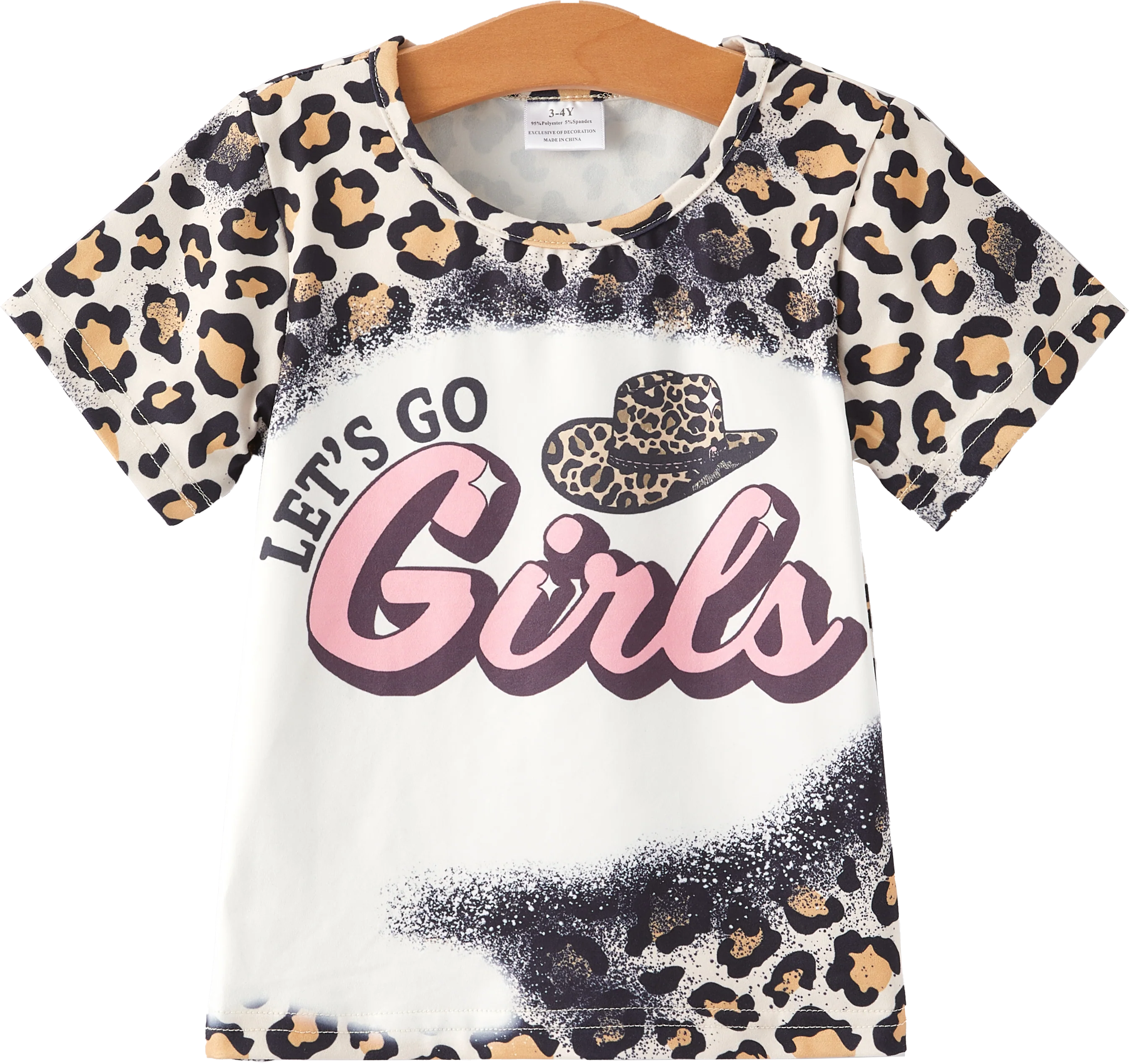 Four piece Baby Girl Leopard Letter Bleached Short Sleeve T-shirt Top Set - Image 20