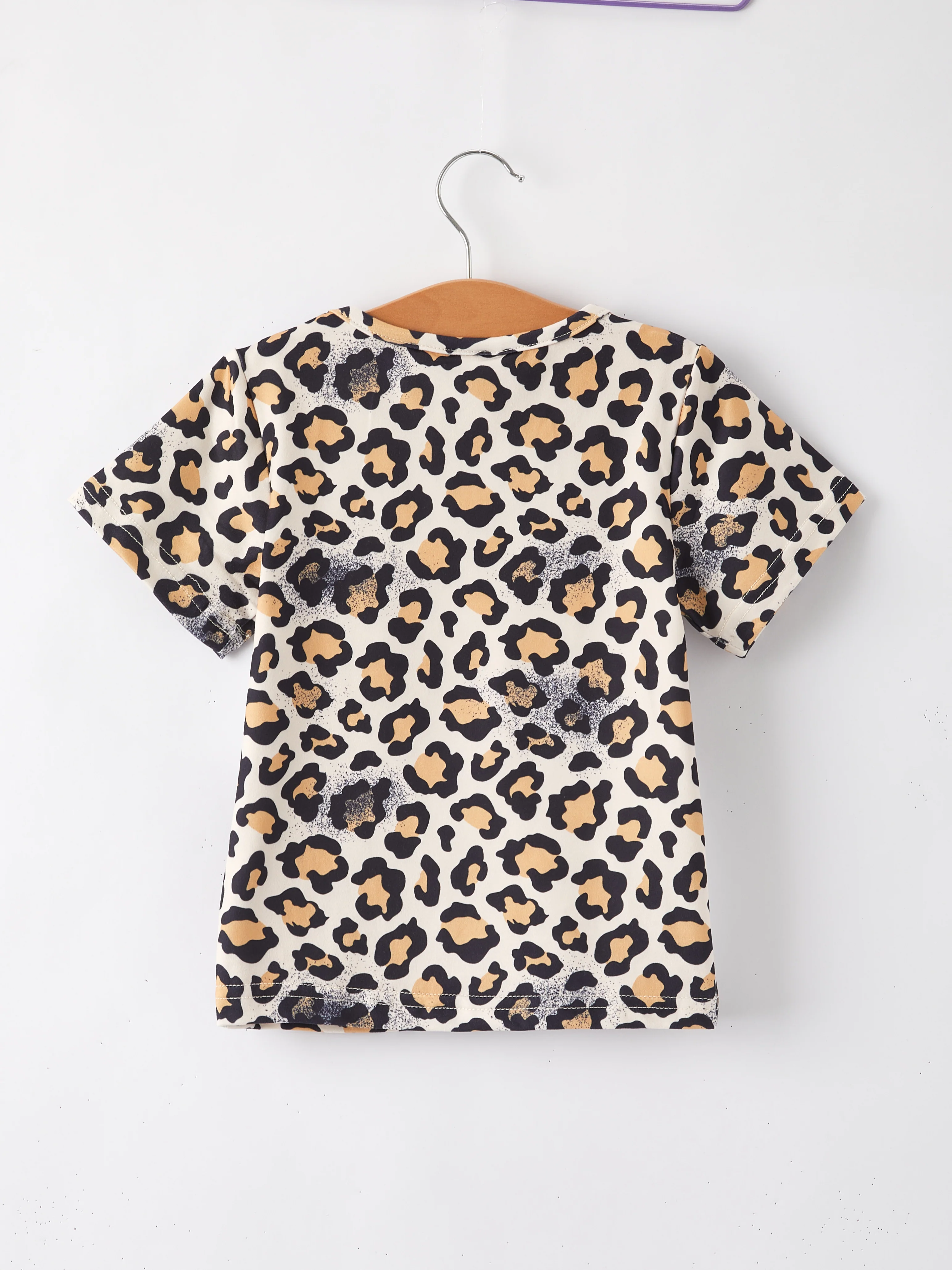 Four piece Baby Girl Leopard Letter Bleached Short Sleeve T-shirt Top Set - Image 26