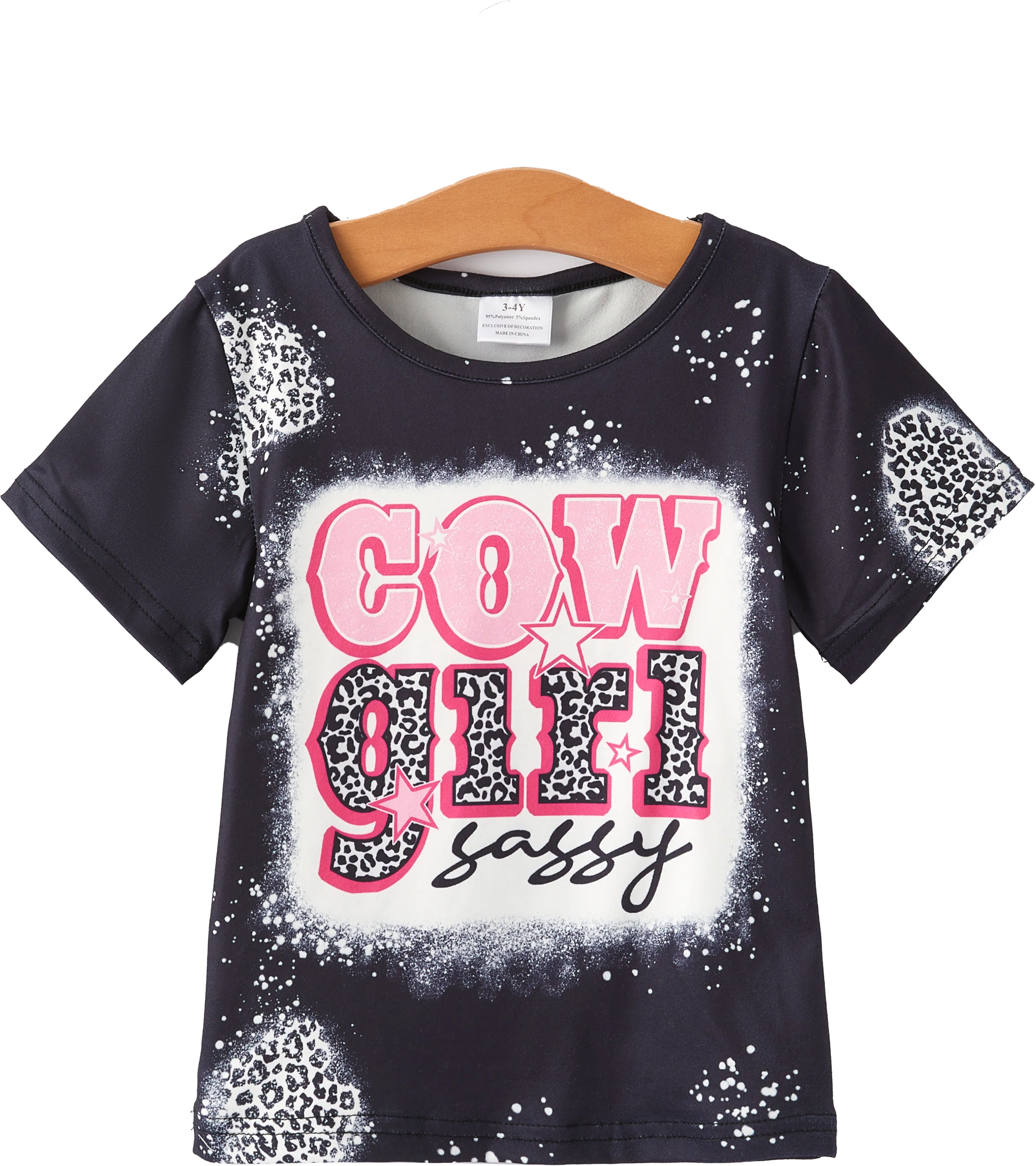 Four piece Baby Girl Leopard Letter Bleached Short Sleeve T-shirt Top Set - Image 4