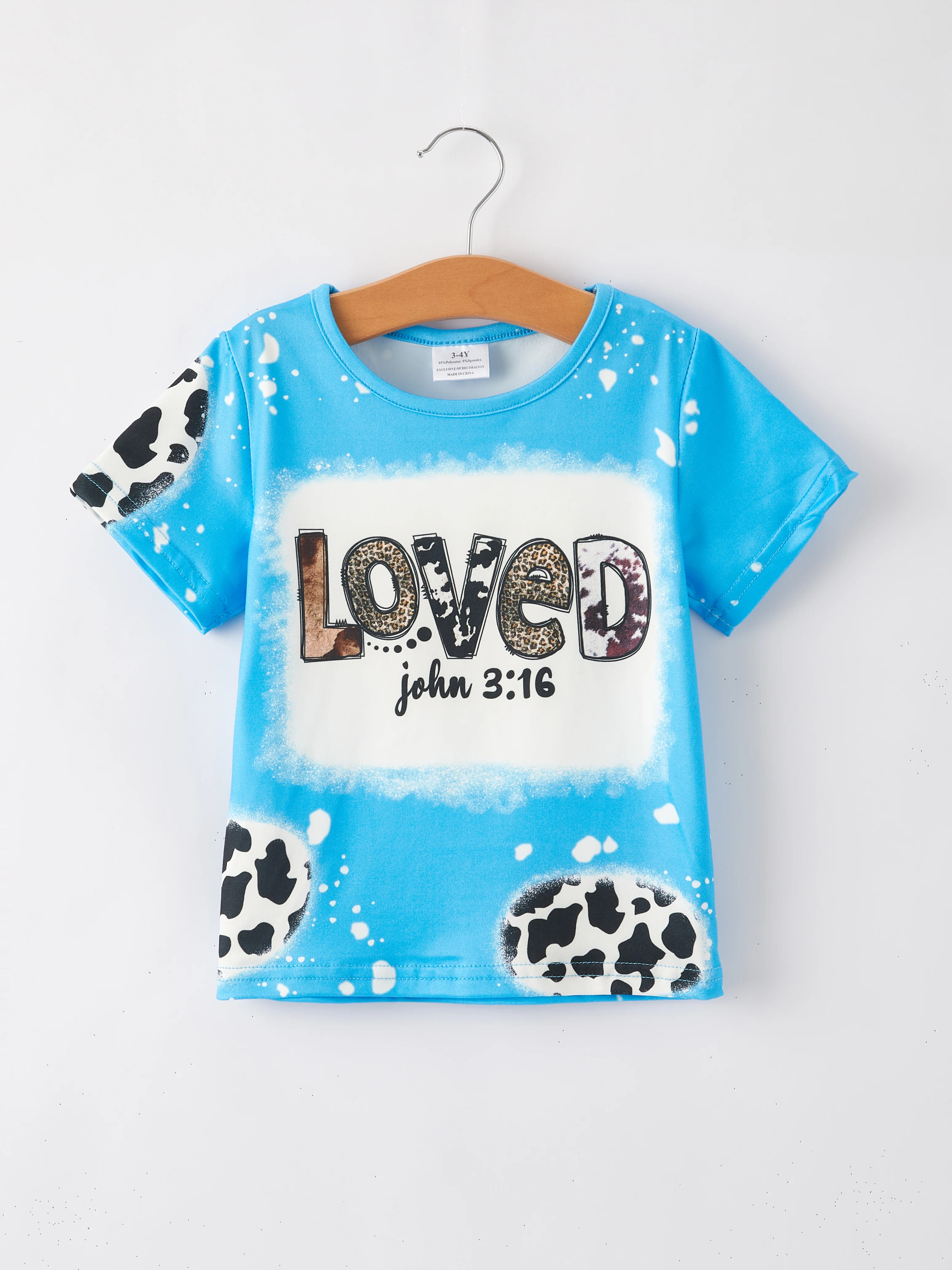 Four piece Baby Girl Leopard Letter Bleached Short Sleeve T-shirt Top Set - Image 8