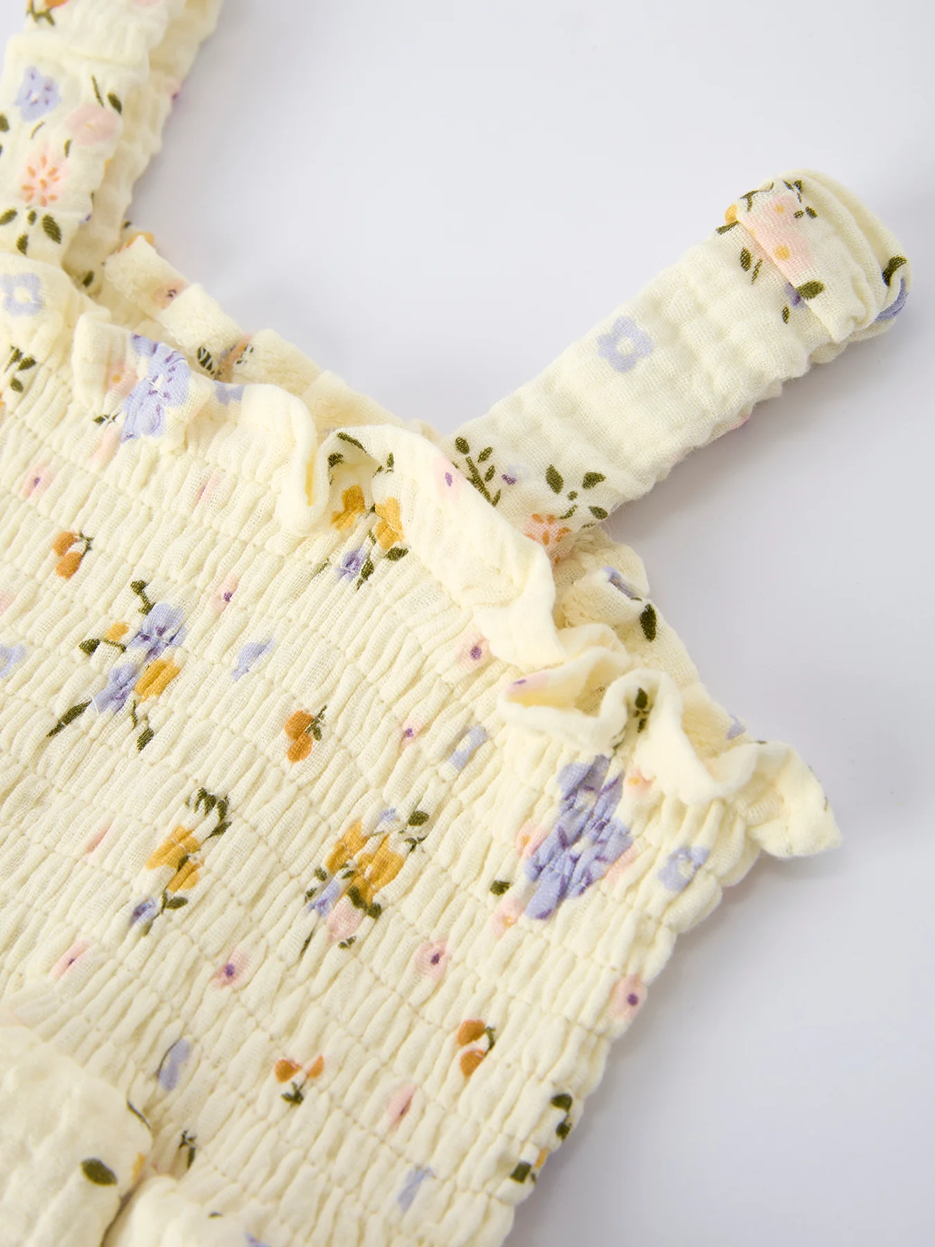 Muslin Floral Smocked Baby Romper with Matching Hat - Image 5