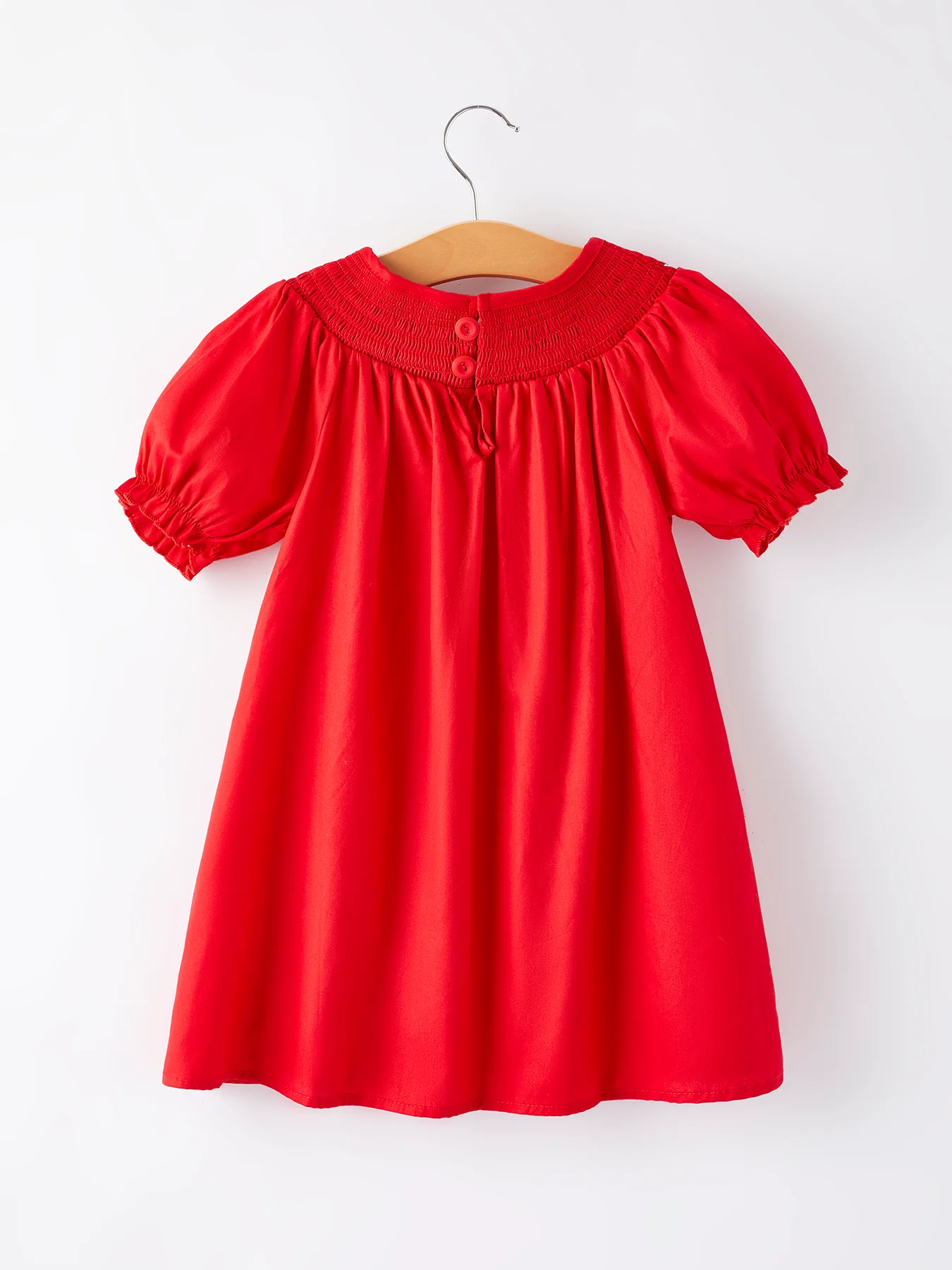 Girls Bow Smocking Embroidered Red Dress - Image 4