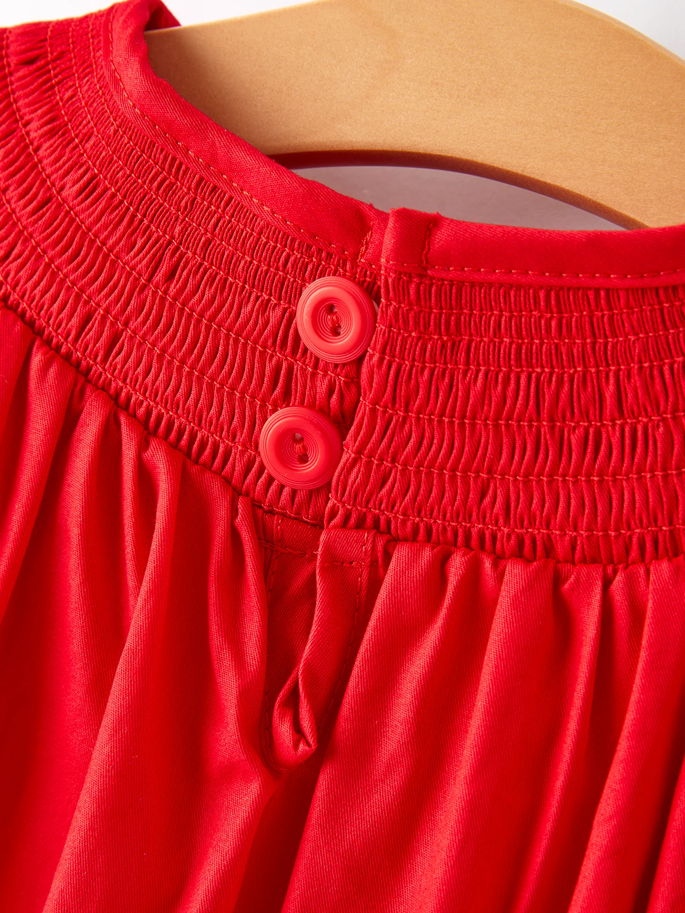 Girls Bow Smocking Embroidered Red Dress - Image 6