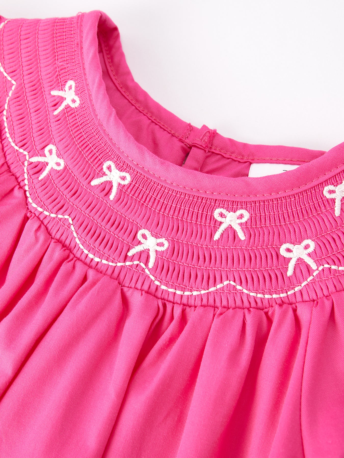 Girls Bow Smocking Embroidery Hot Pink Dress - Image 3