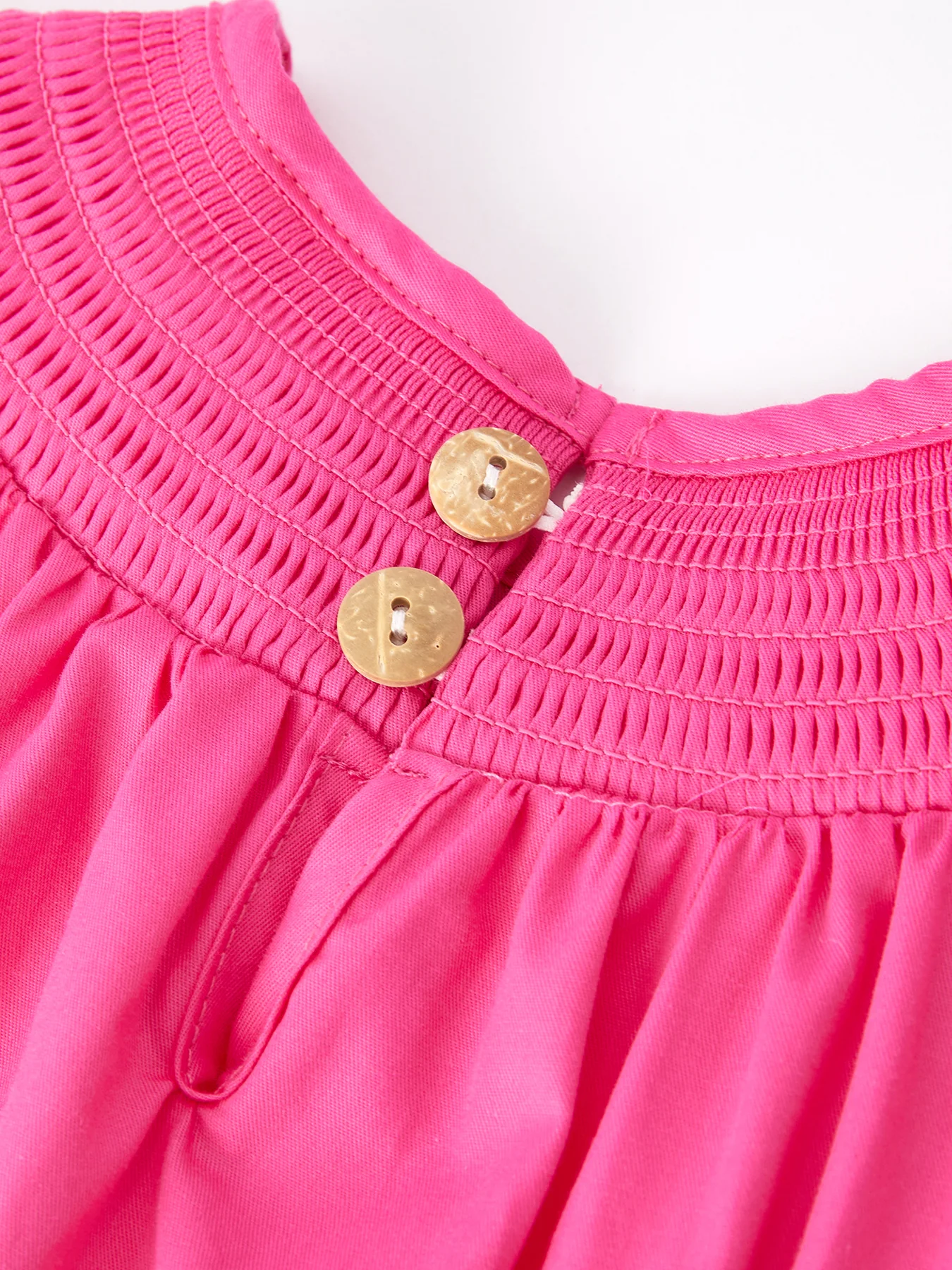 Girls Bow Smocking Embroidery Hot Pink Dress - Image 5