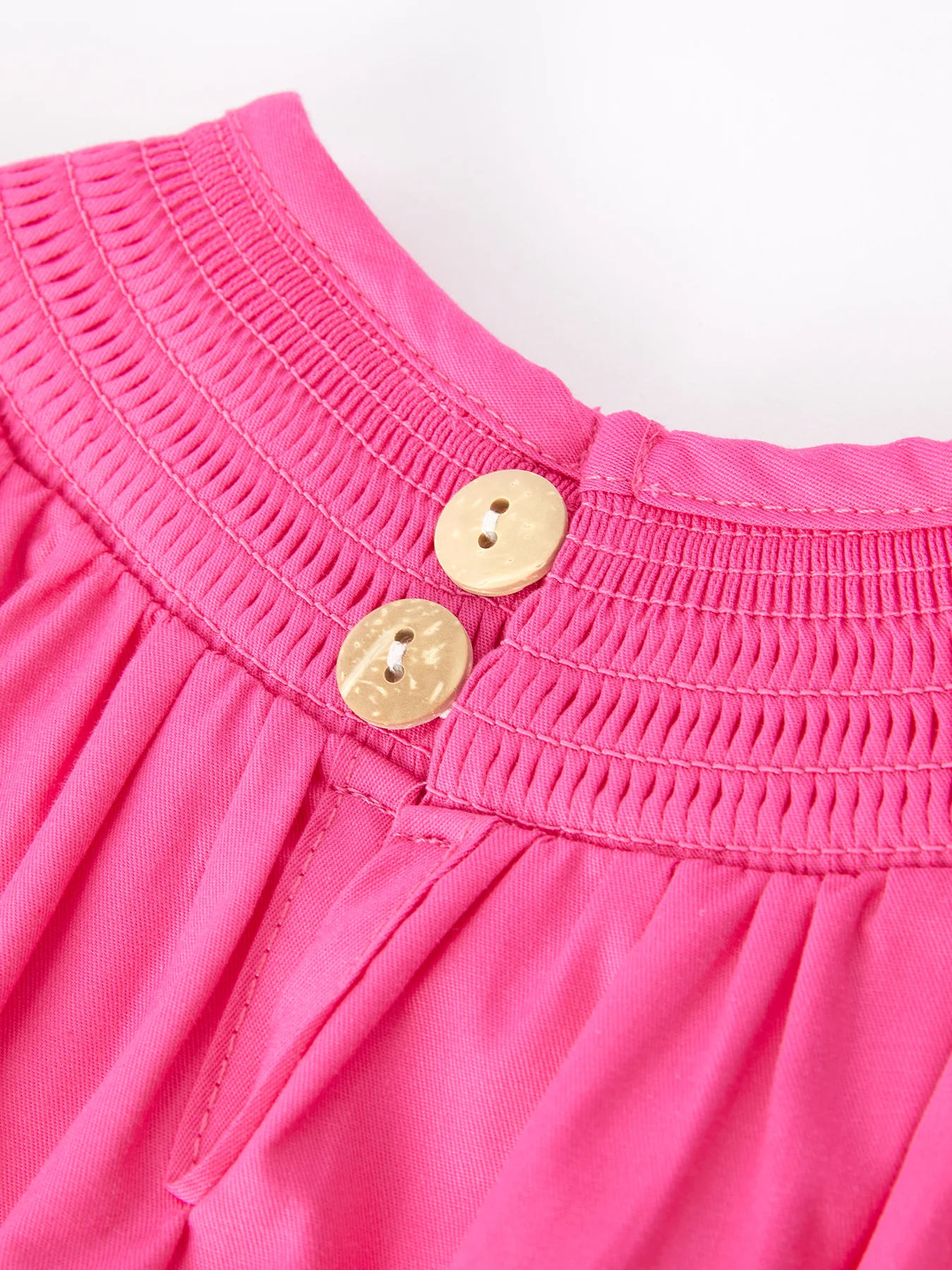 Girls Bow Smocking Embroidery Hot Pink Romper - Image 5