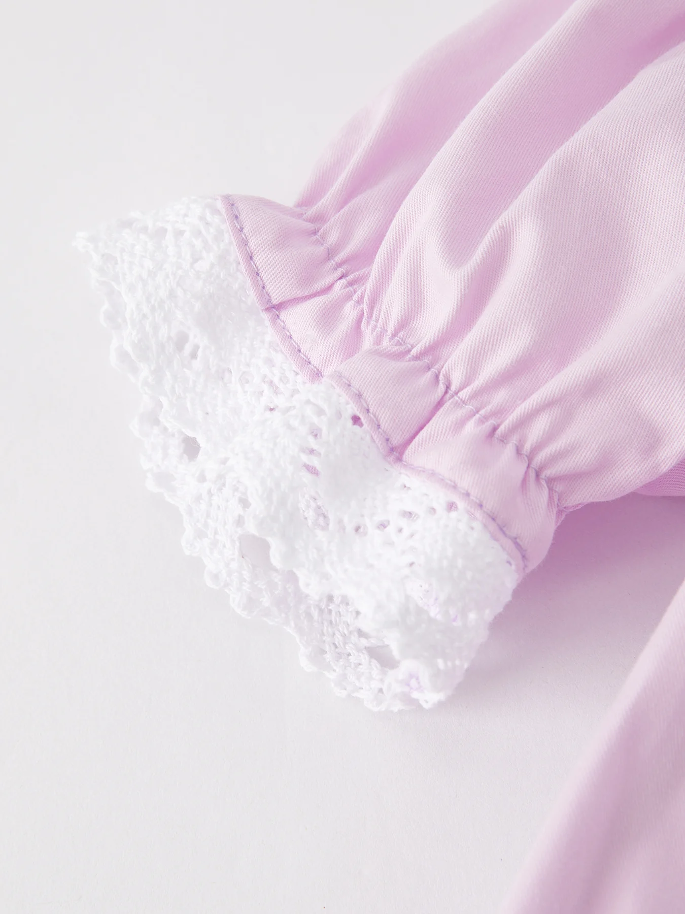 Girls Easter Bunny Smocking Embroidered Lace Cuff Purple Romper - Image 4