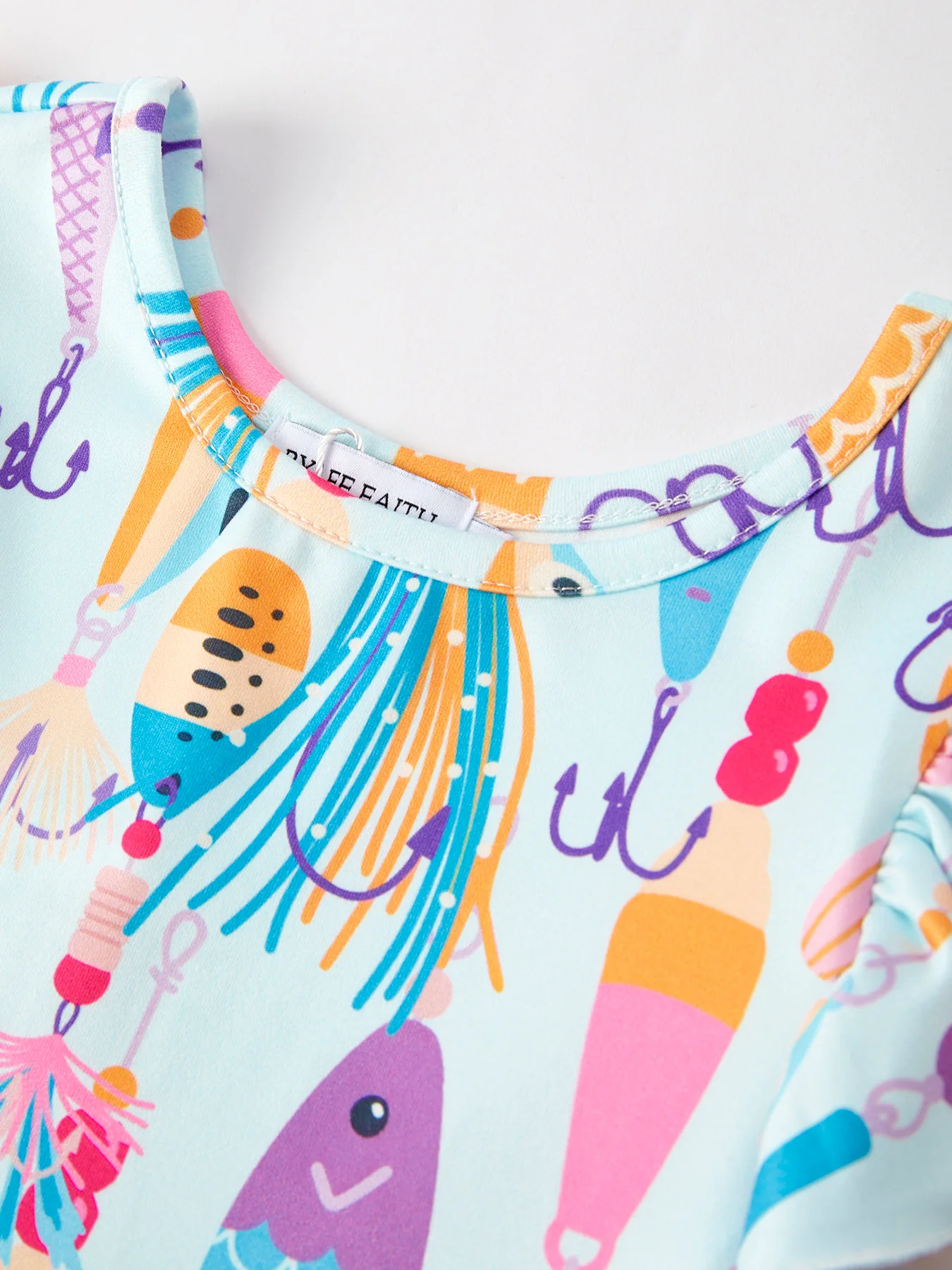 Girls Fish Print Fly Sleeve White Dress - Image 3