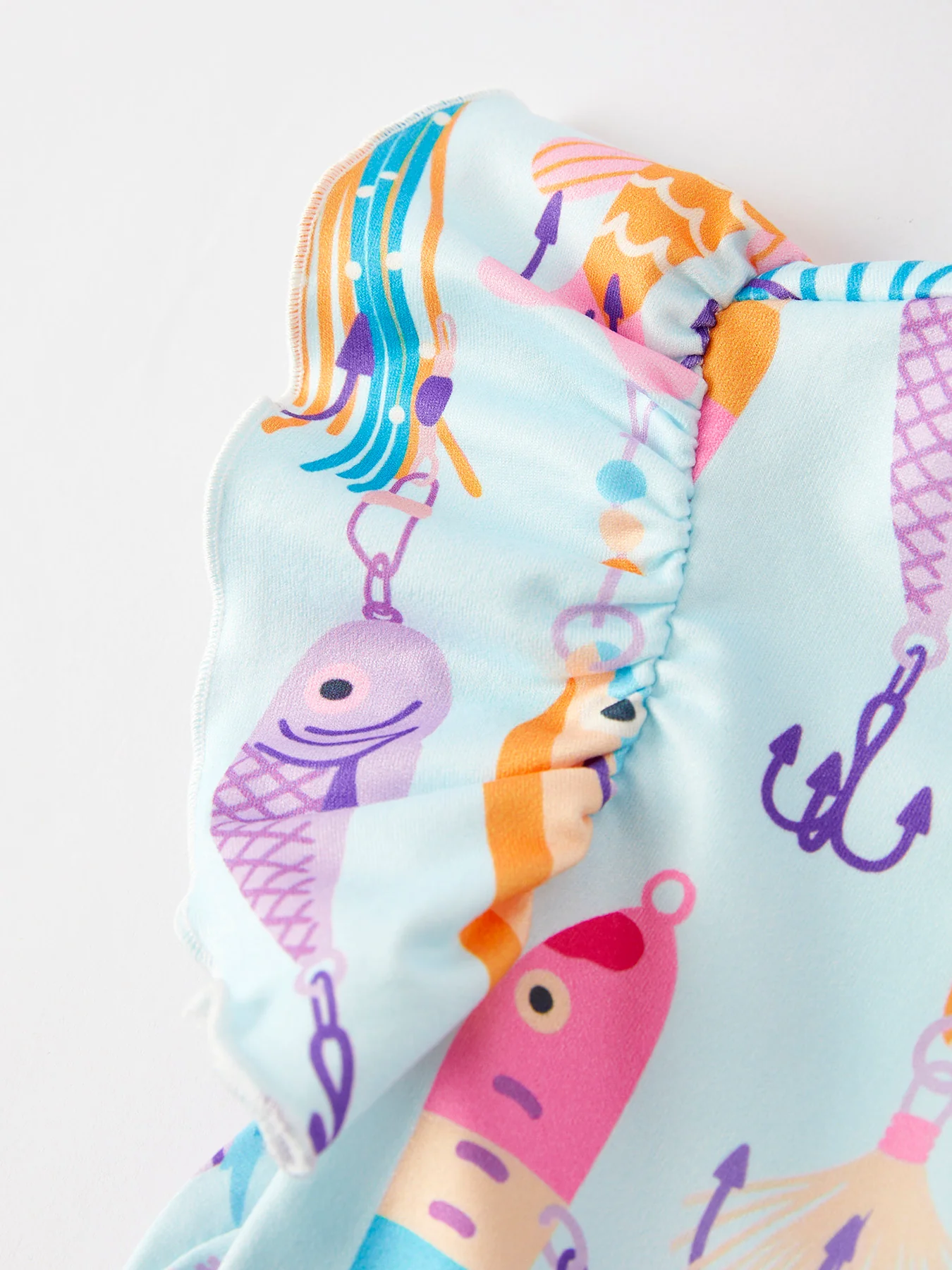 Girls Fish Print Fly Sleeve White Dress - Image 4