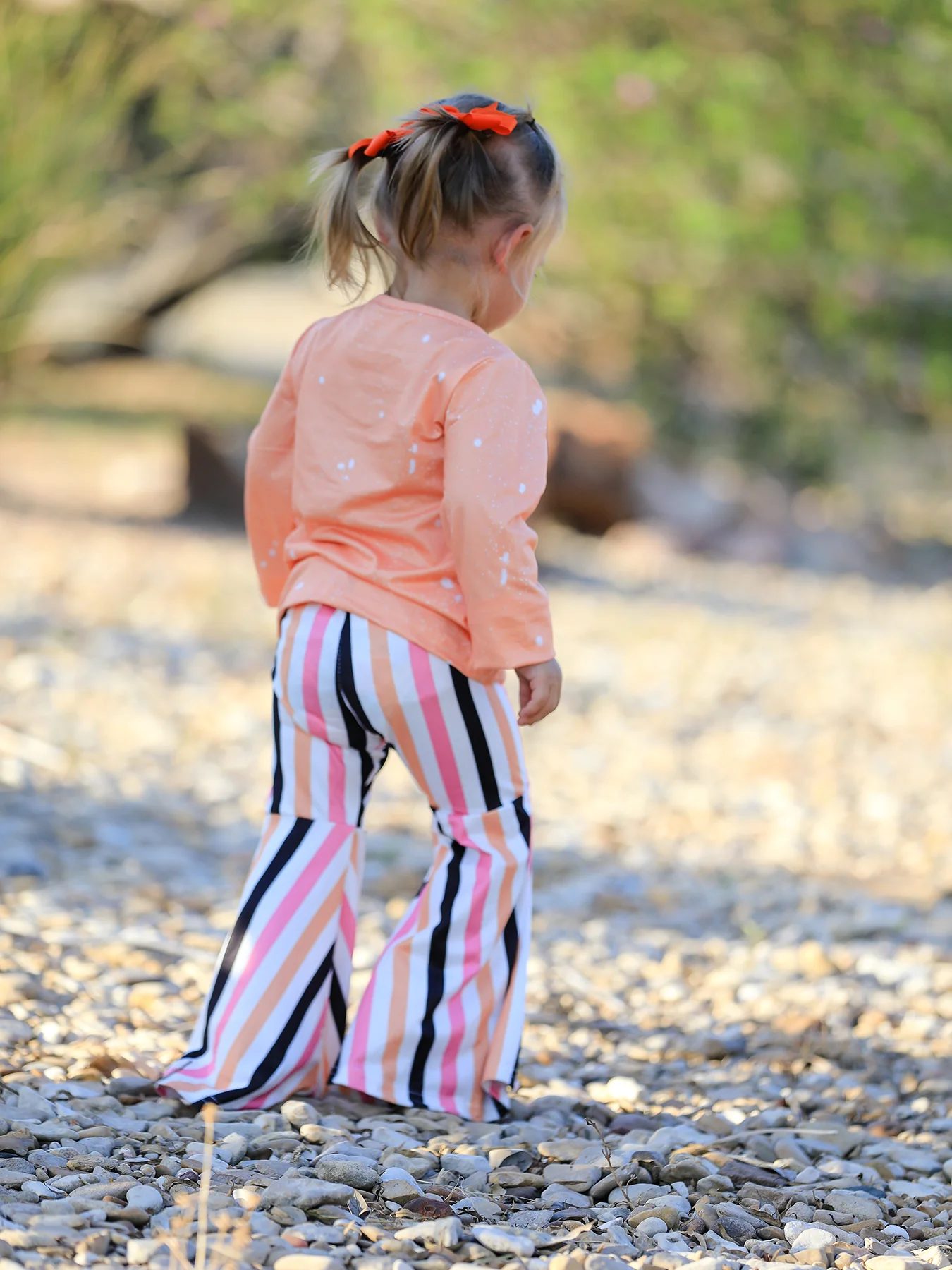 Halloween Letter Bleached Top + Striped Flared Pants - Image 5