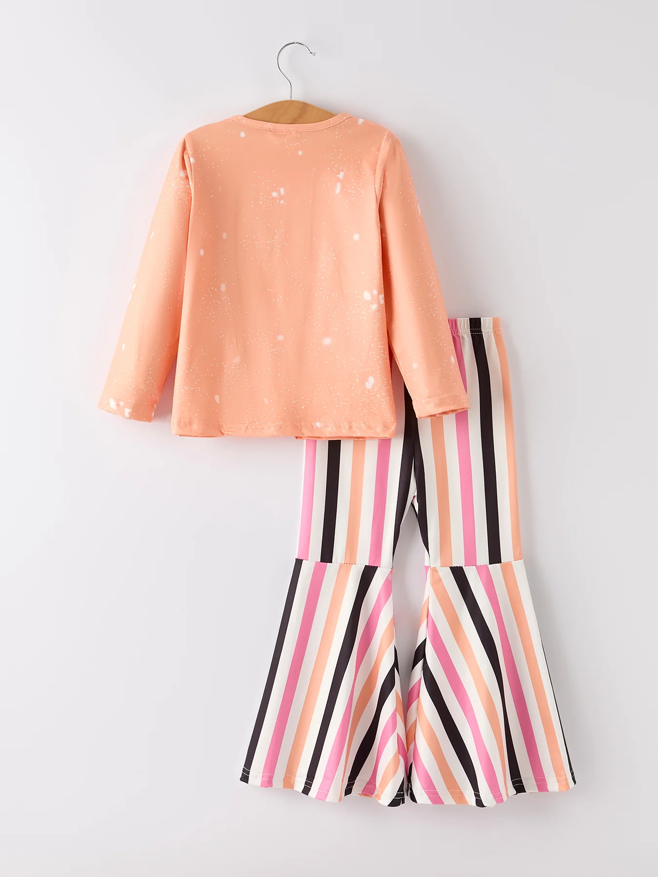 Halloween Letter Bleached Top + Striped Flared Pants - Image 8
