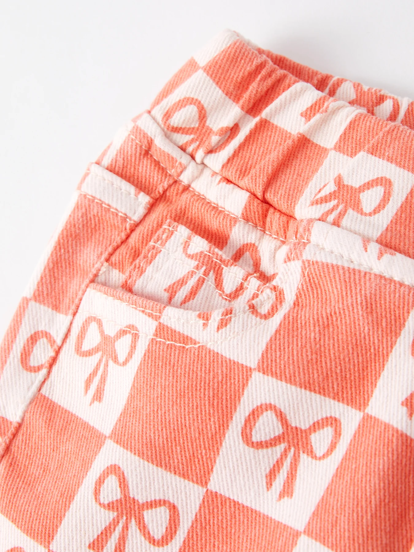 Girls Orange Bow Print Plaid Flared Jeans - Image 3