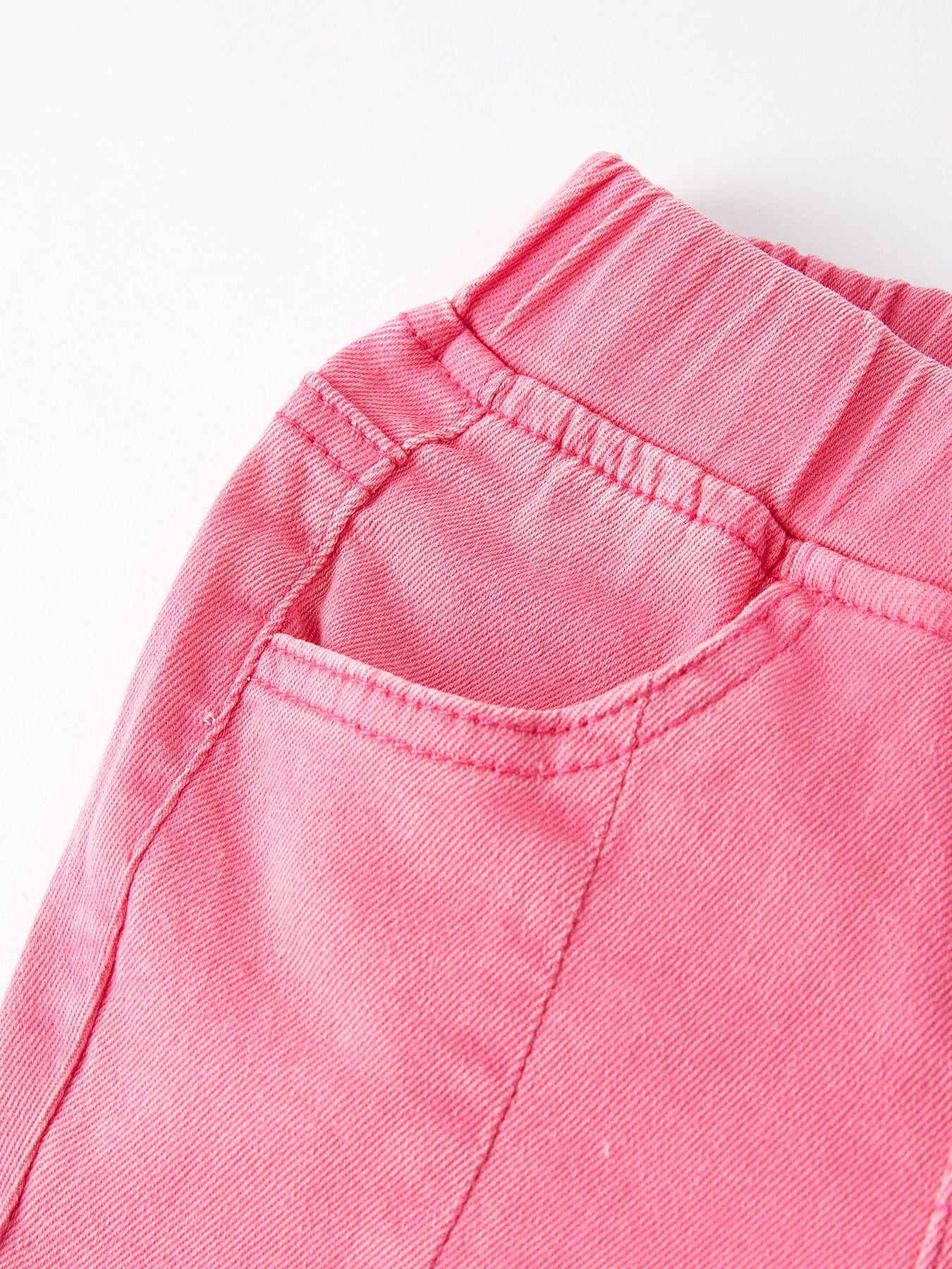 Girls Pink Bow Flared Elastic Denim Pants - Image 3