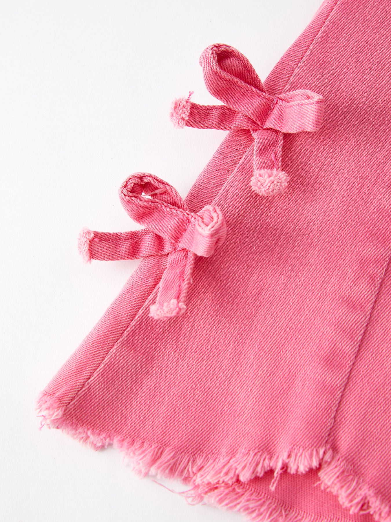 Girls Pink Bow Flared Elastic Denim Pants - Image 5