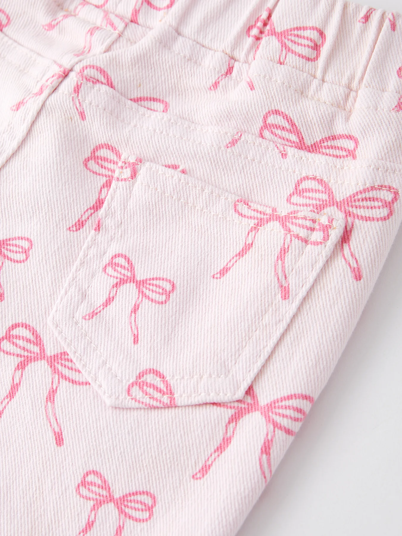 Fall Girls Pink Bow Print Elastic Flared Jeans Denim pant - Image 4