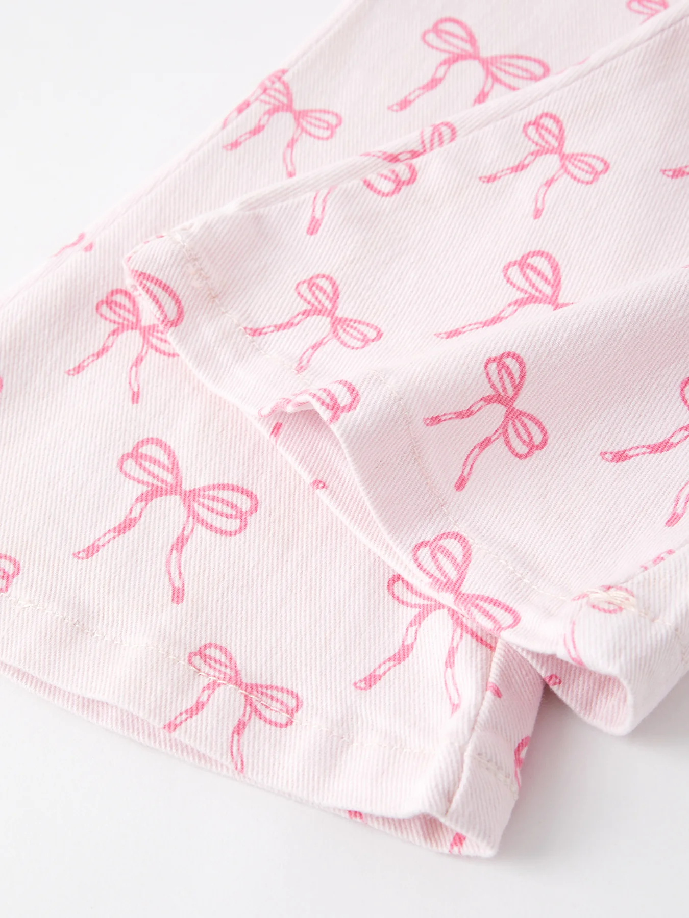 Fall Girls Pink Bow Print Elastic Flared Jeans Denim pant - Image 5