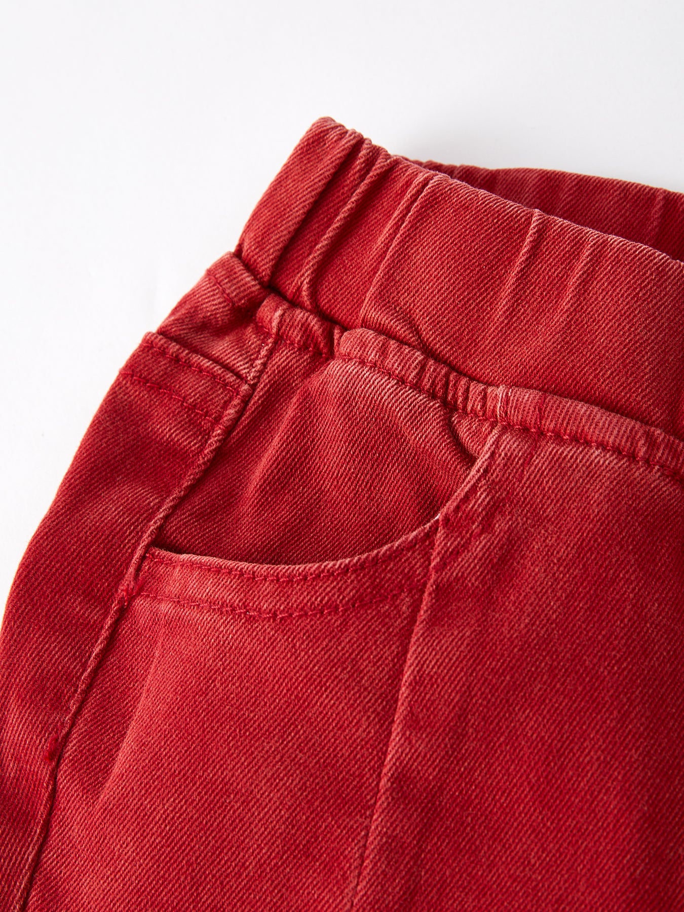 Girls Red Bow Flared Elastic Denim Pants - Image 3