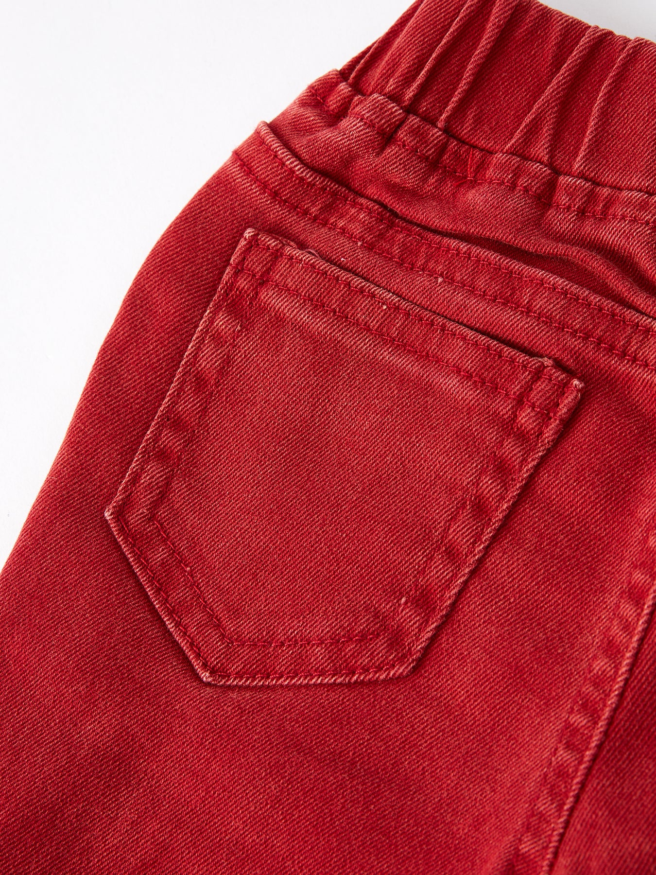 Girls Red Bow Flared Elastic Denim Pants - Image 4