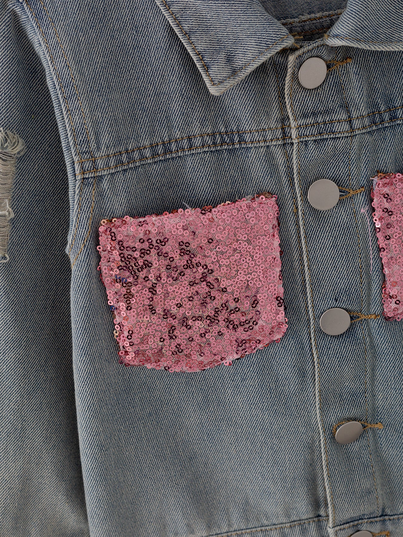 Girls Sequins Denim Jacket - Image 3