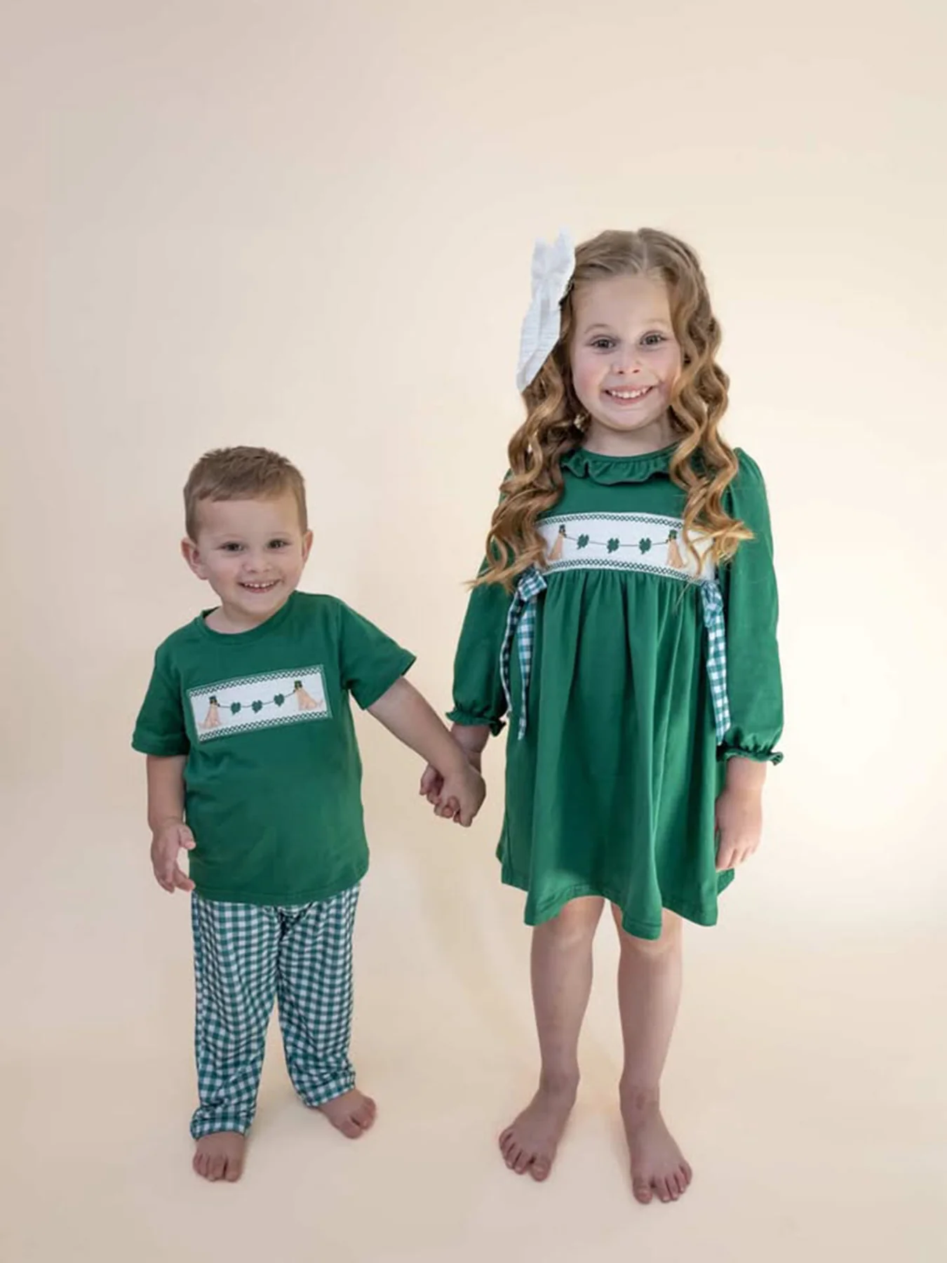 Girls St. Patrick’s Day Shamrock Puppy Smocked Dress - Image 11