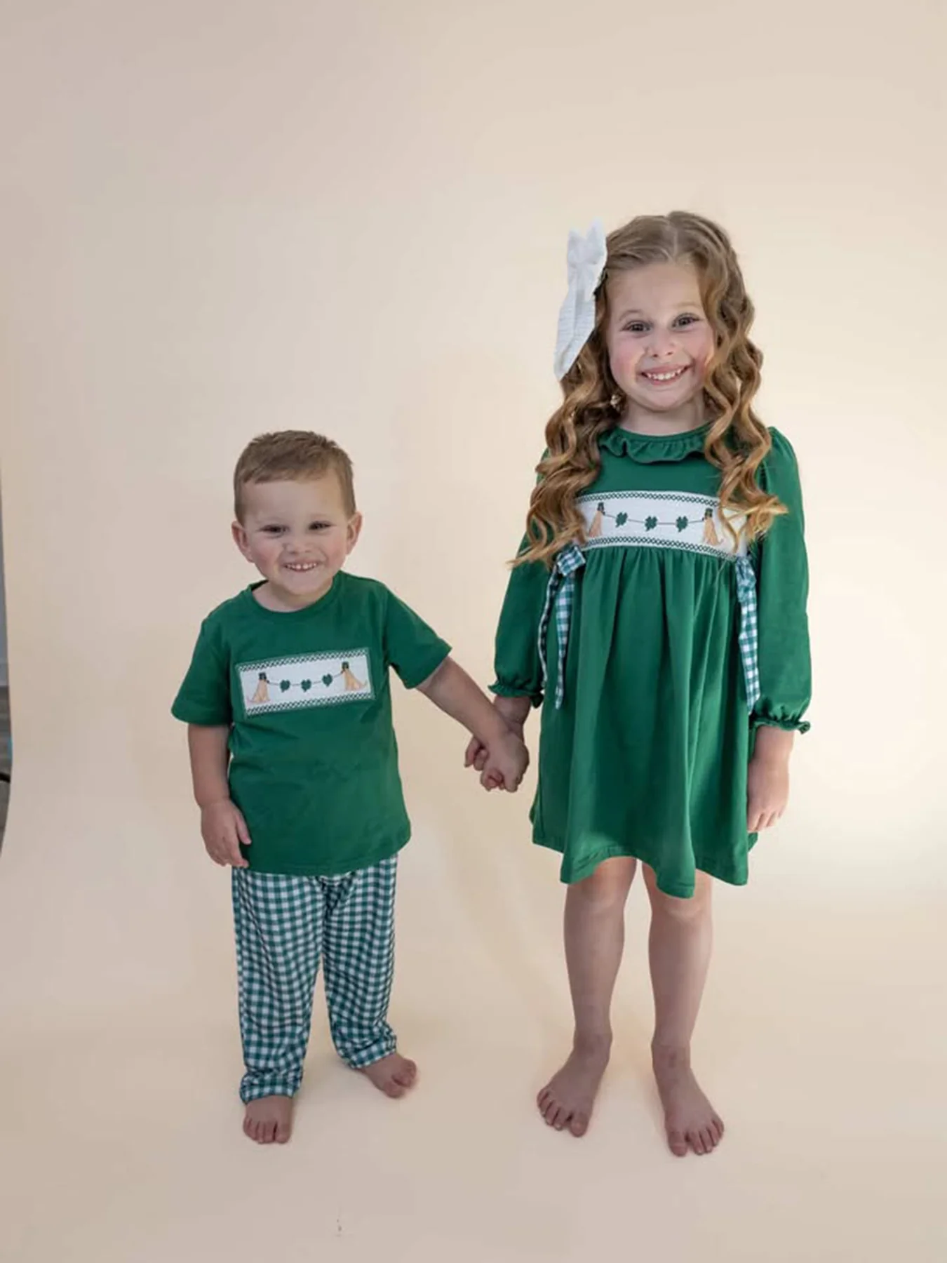 Girls St. Patrick’s Day Shamrock Puppy Smocked Dress - Image 12