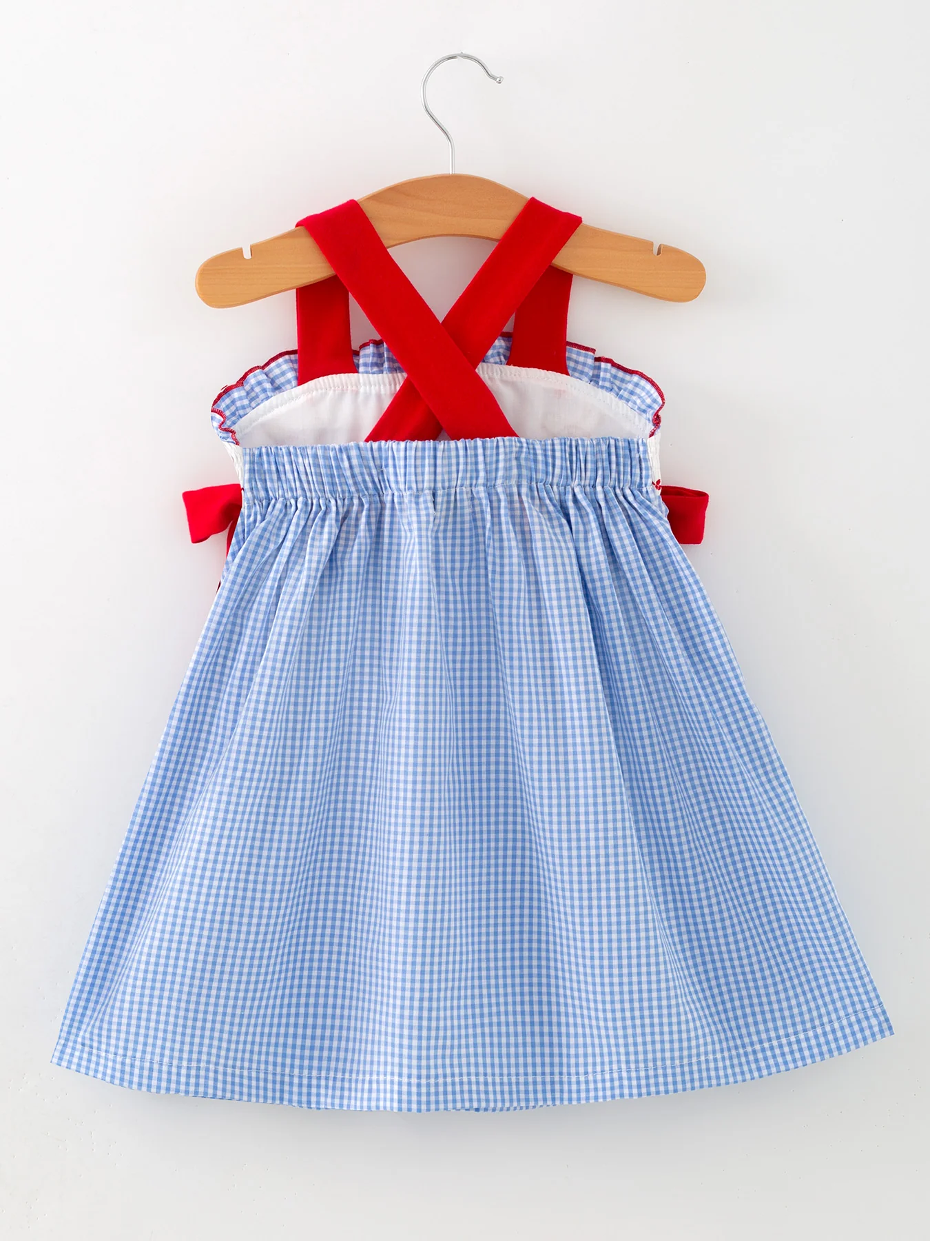 Toddler Girls Baseball Smocked Dress – Blue Plaid Summer Outfit - Image 5