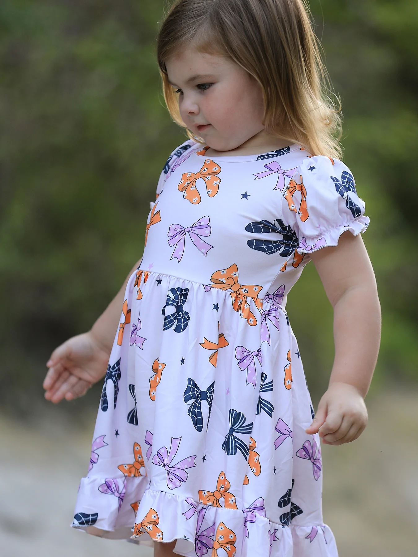 Halloween Bow Print Cute Girls Dress - Image 5