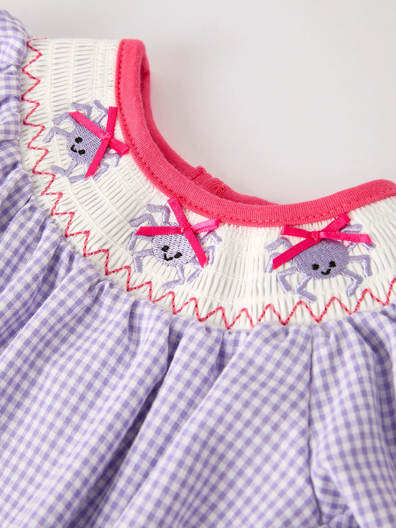 Halloween Spider Smock Embroidery Purple Girls Romper - Image 3