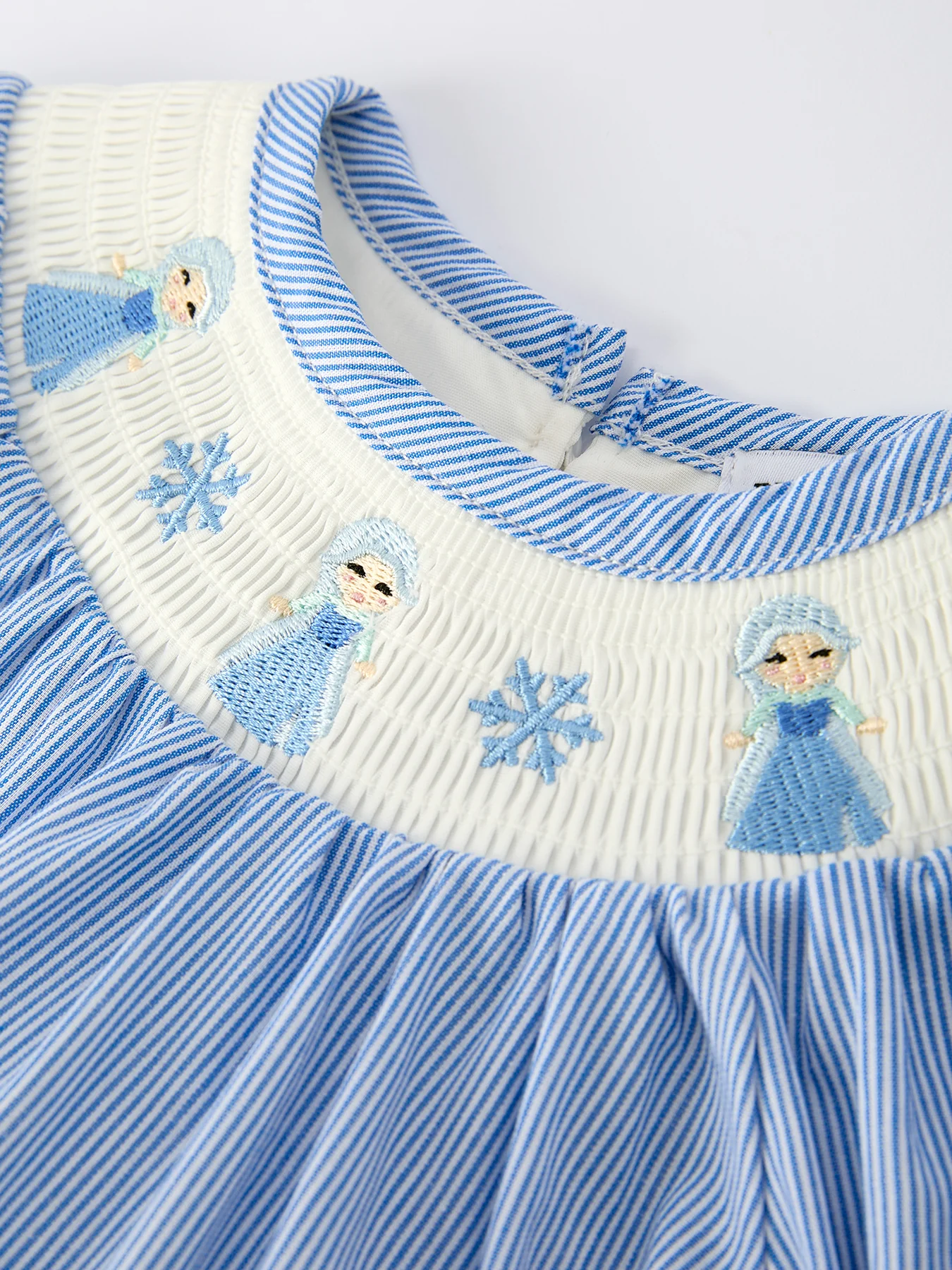 Baby Girls Romper – Blue Striped Smocked Outfit with Short Sleeves - Image 3