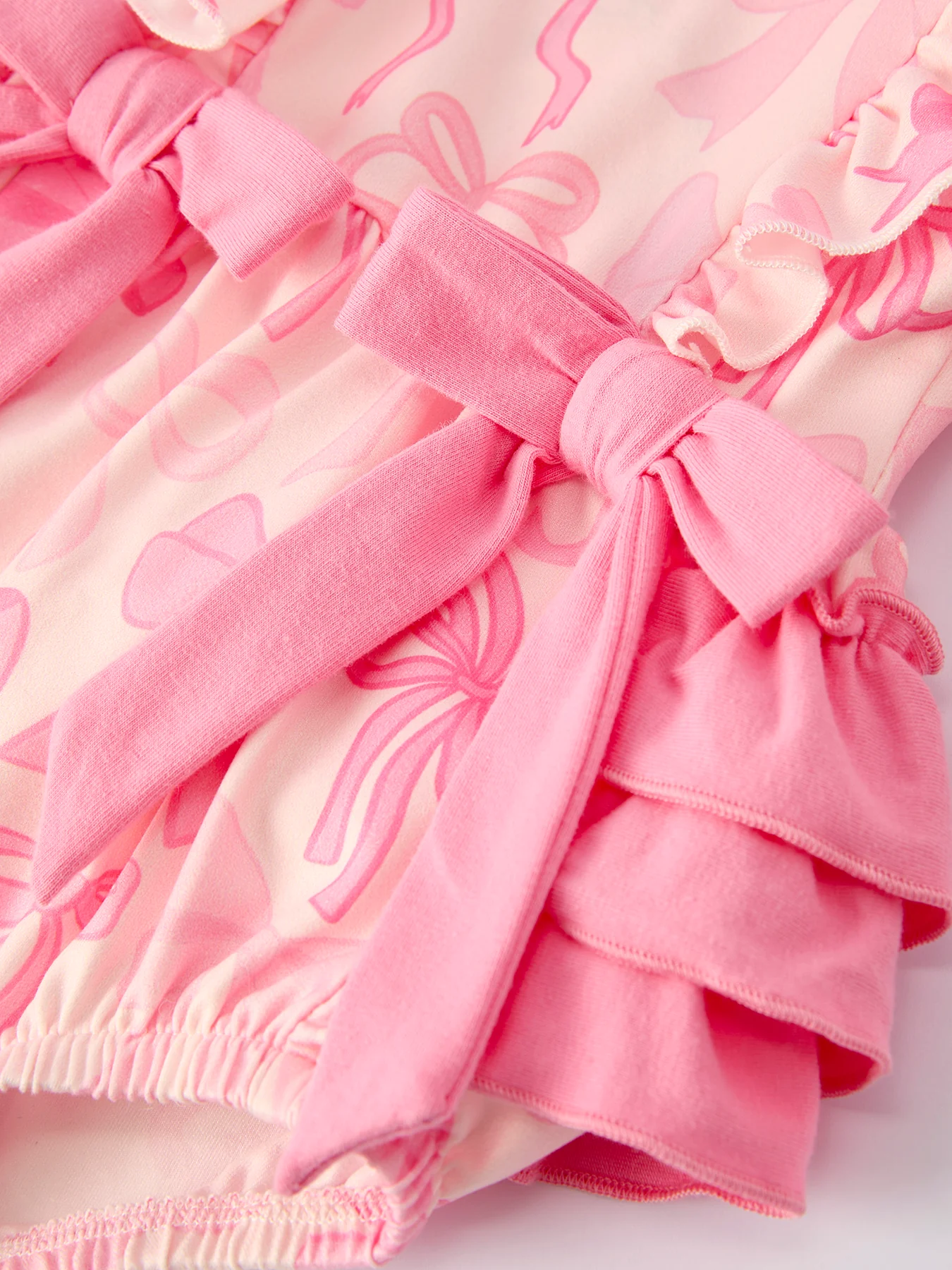 Girls Pink Bow Print Long Sleeves Romper - Image 4