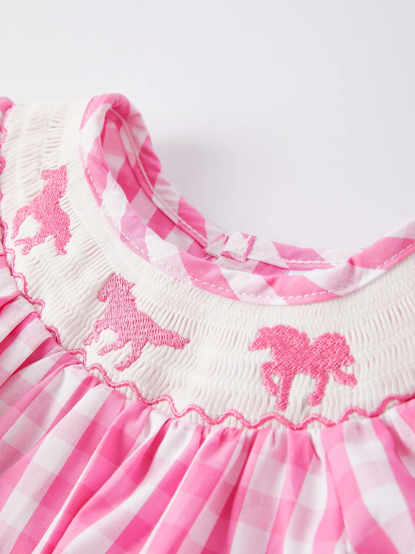 Horse Embroidery Smocking Girls Romper - Image 3