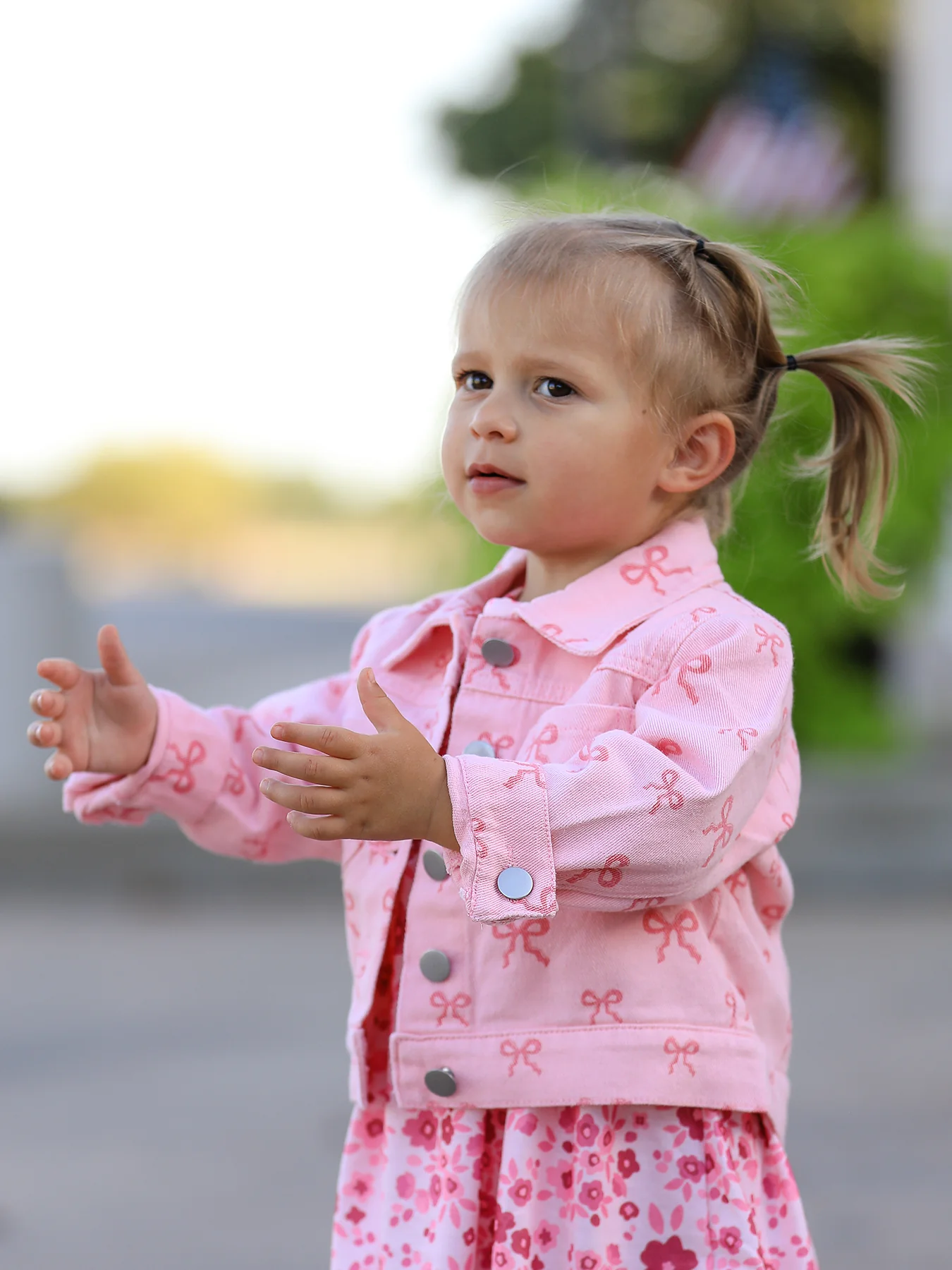 Pink Fall Girls Butterfly Print Denim Top - Image 2