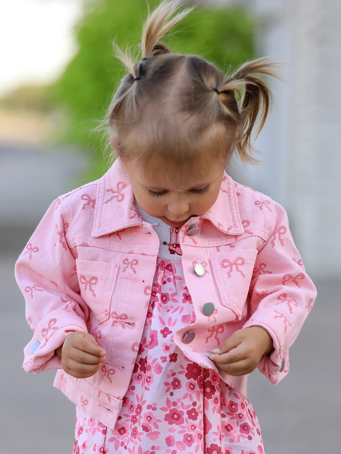 Pink Fall Girls Butterfly Print Denim Top - Image 4