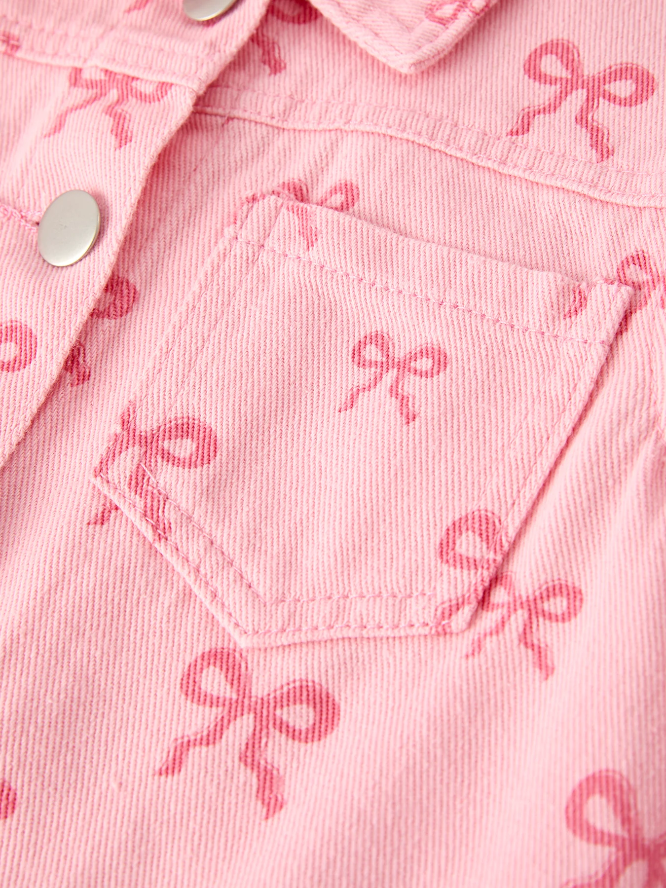 Pink Fall Girls Butterfly Print Denim Top - Image 8