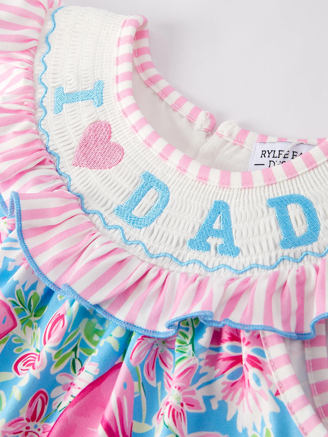 “I ❤ DAD ”Embroidery Smocking Baby Girls Dress - Image 3
